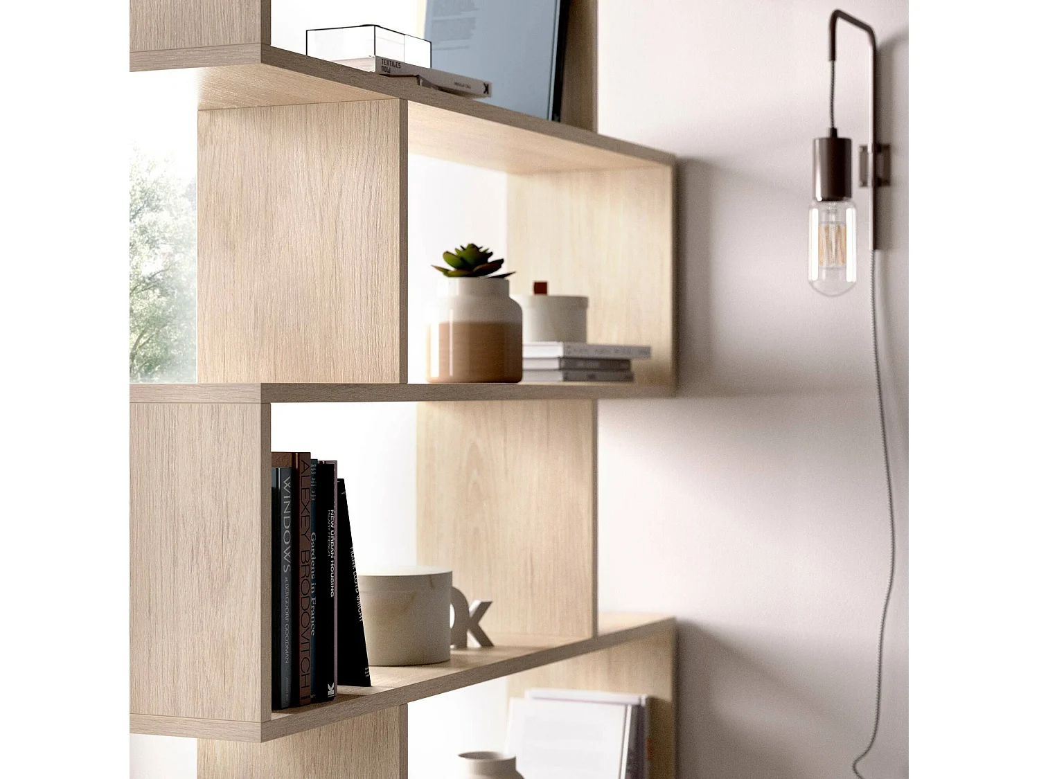 Djorone boekenkast, Multifunctionele kantoorplank, Boekenkast met 6 planken, 80x25h190 cm, Eiken