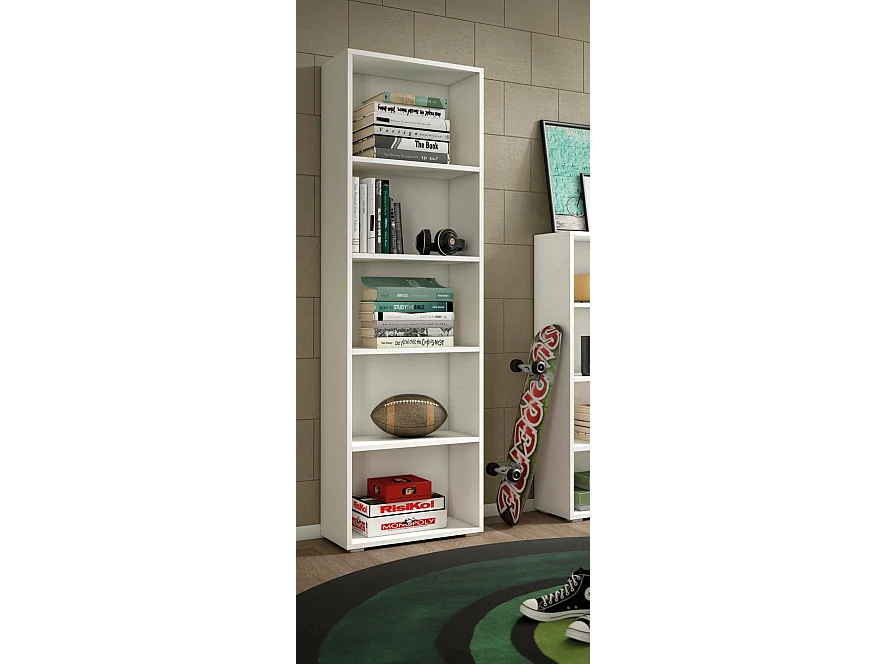 Estante para libros Dedjoum, Biblioteca con 4 estantes ajustables, Estante para libros, Unidad de pared con estantes, 100% Made in Italy, 60x30h195 cm, Blanco