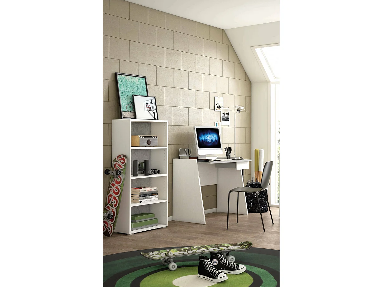 Bücherregal Ddjuri, Bibliothek mit 3 verstellbaren Einlegeböden, Bücherregal, Schrankwand mit Regalen, 100% Made in Italy, 60x30h130 cm, WeiÃŸ und Beton