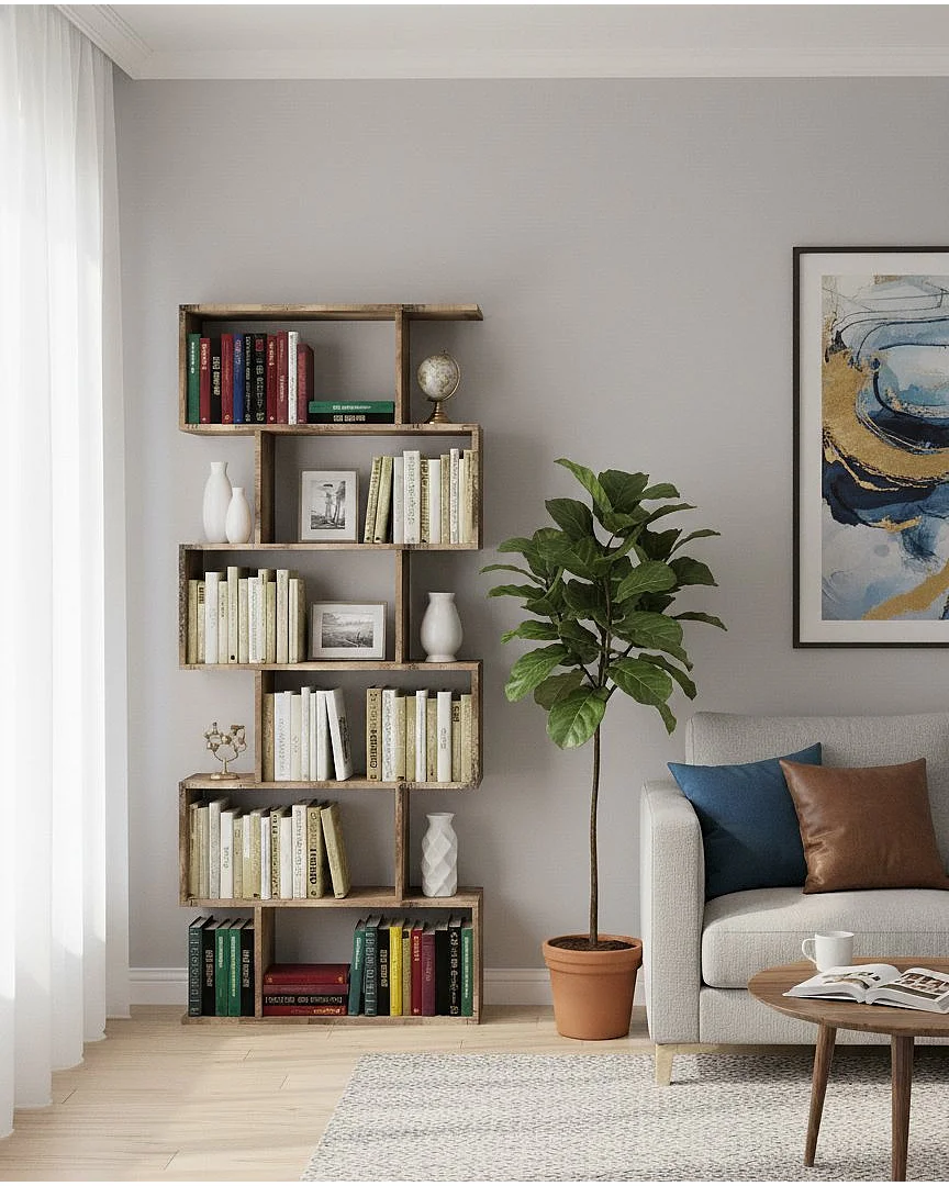 Libreria Alowha, 5 Ripiani Made in Italy, 25x80x192h cm Marrone, Biblioteca