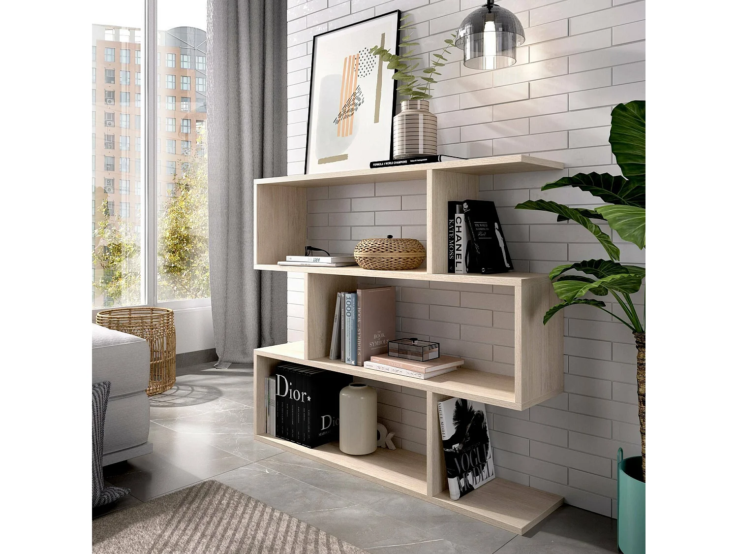 Bücherregal Djovi, Mehrzweck-Büroregal, Bücherregal mit 3 Regalen, 110x25h96 cm, Eiche