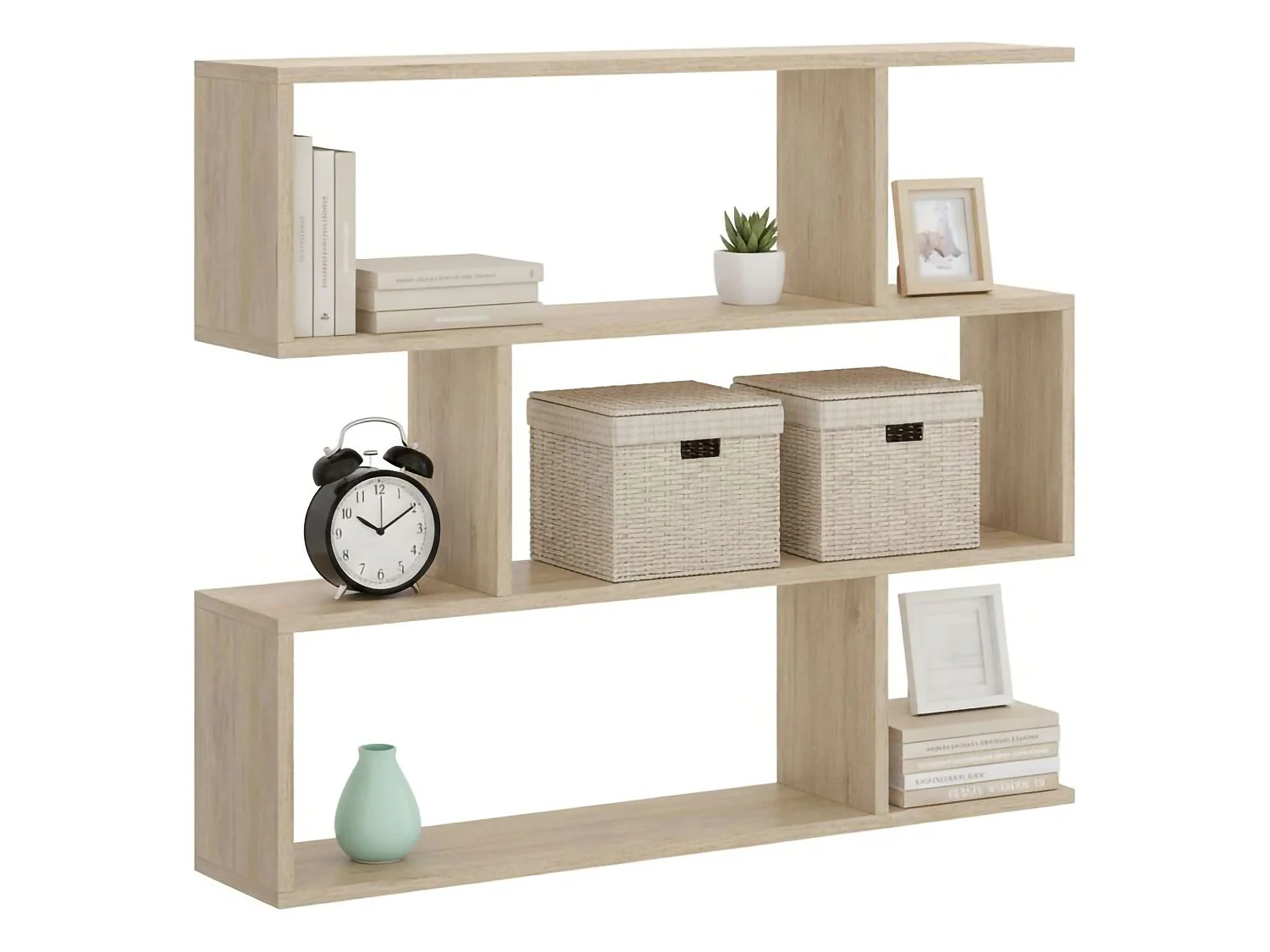 Bibliothèque Djovi, Etagère de bureau polyvalente, Bibliothèque avec 3 étagères, 110x25h96 cm, Chêne