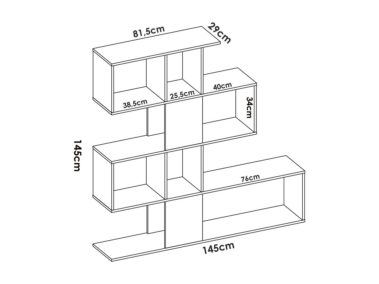 Libreria Moneglia, Scaffale da ufficio multiuso, Mobile biblioteca portalibri a 4 ripiani, 145x29h145 cm, Bianco e Rovere