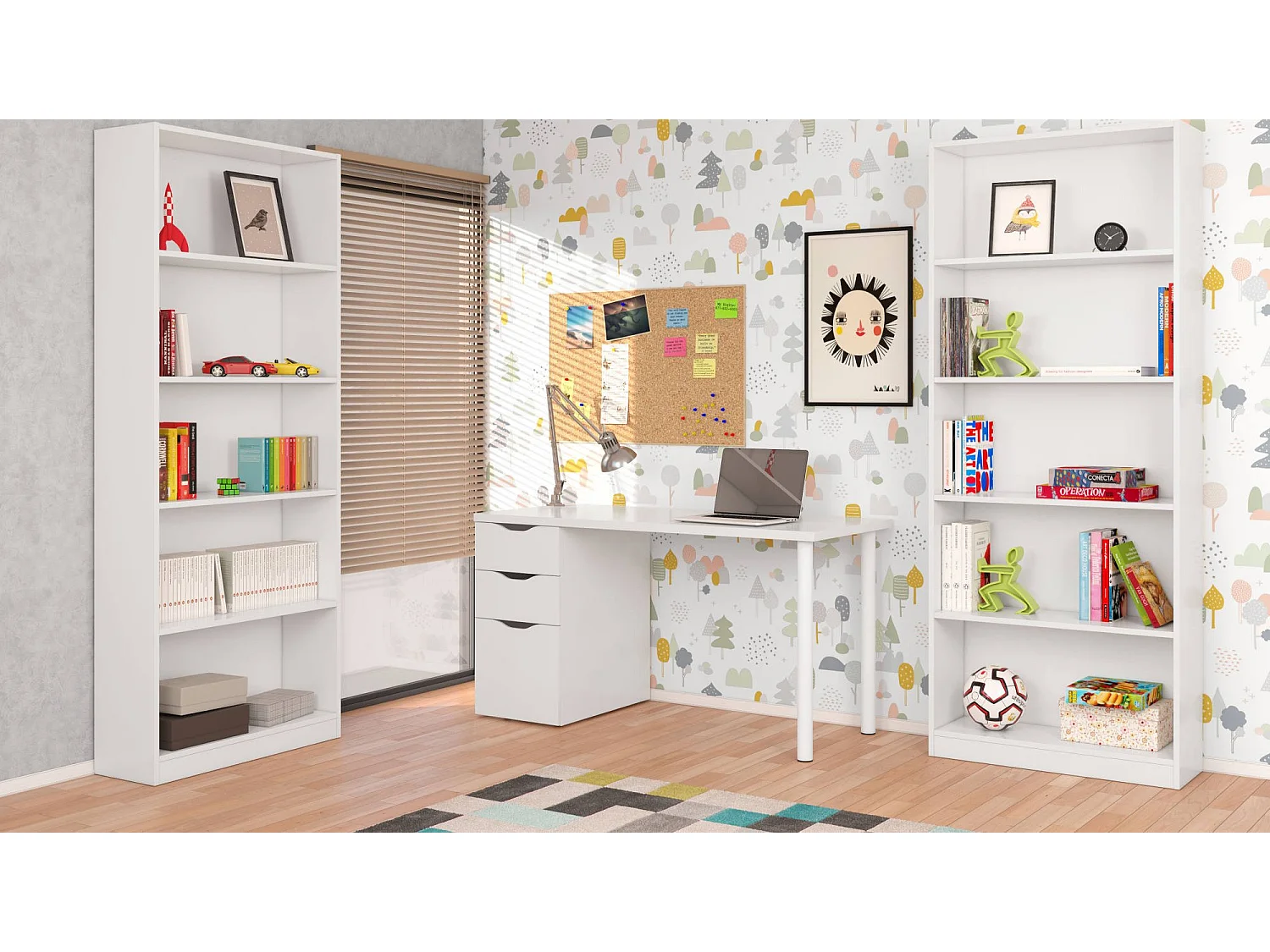 Dangell boekenkast, Lineaire boekenkast met 4 planken, Kantoor- of slaapkamerplank, Moderne boekenkast, 80x28h201 cm, Wit