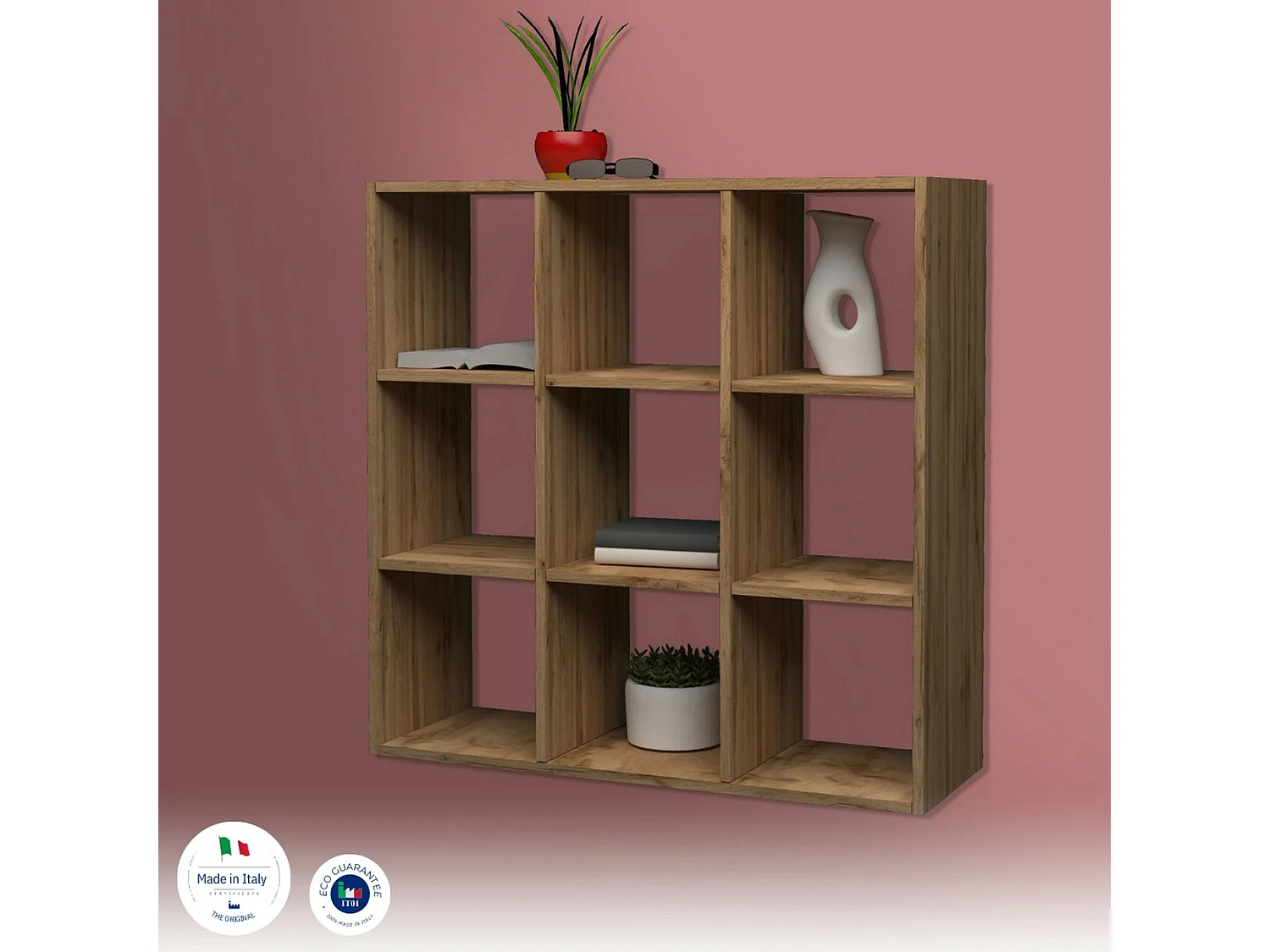 Dmanzar boekenkast, Kast met planken, Kantoorbibliotheek, 100% Made in Italy, Eikenhout, 90x25h90 cm