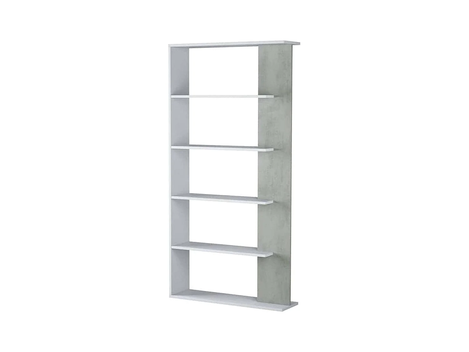 Estante Dblanc, Estante dupla face com 5 prateleiras, Prateleira divisória para escritório ou quarto, 90x25h180 cm, Branco e Cimento