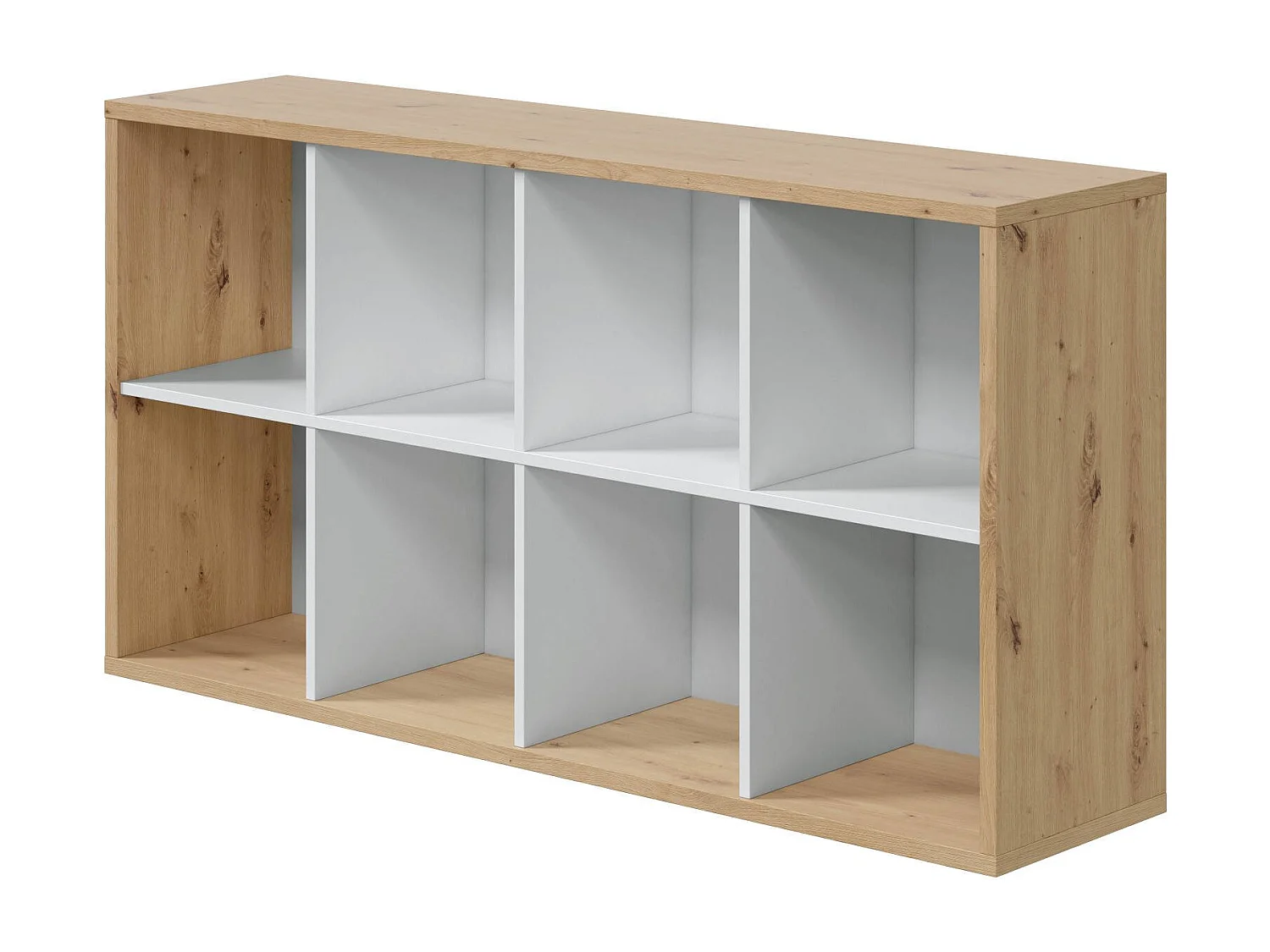 Dmarini boekenkast, Omkeerbare boekenkast met 8 vakken, TV-meubel met meerdere posities, 72x33h137 cm, Eiken met knoopeffect en Wit