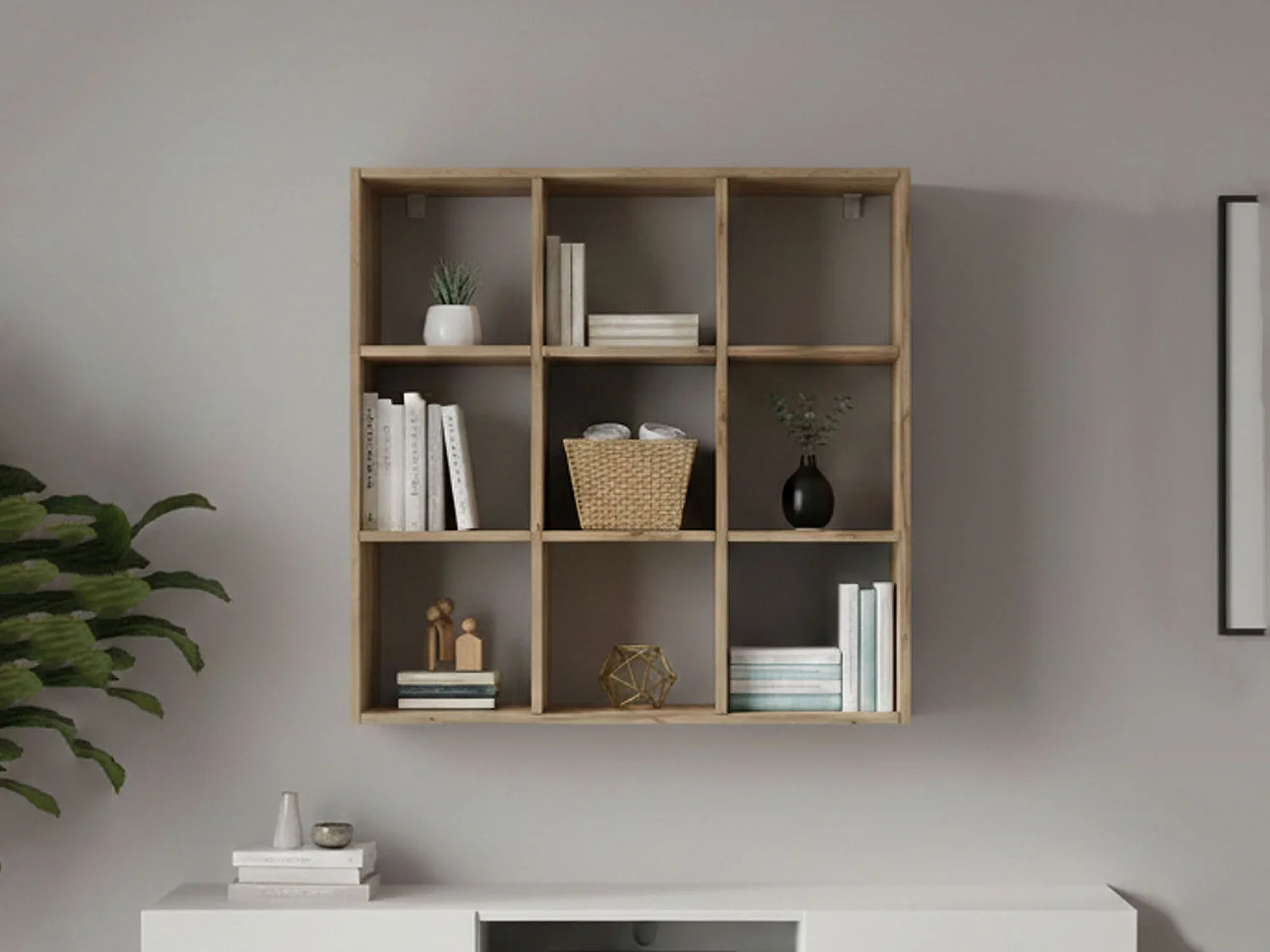 Dmora Boekenkast Rodrigo 25x90x90 cm Bruin 6 Planken Hangend, Bibliotheek Hangconstructie Made in Italy