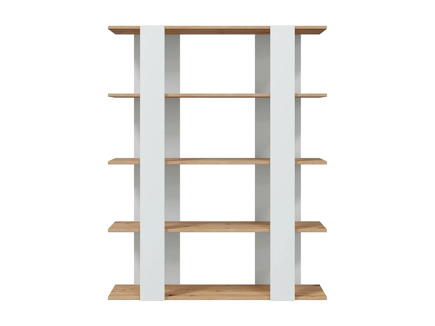 Estante Watervliet, Estante de escritório com 5 prateleiras, Estante, Biblioteca, 108x31h136 cm, Carvalho Atado e Branco Brilhante