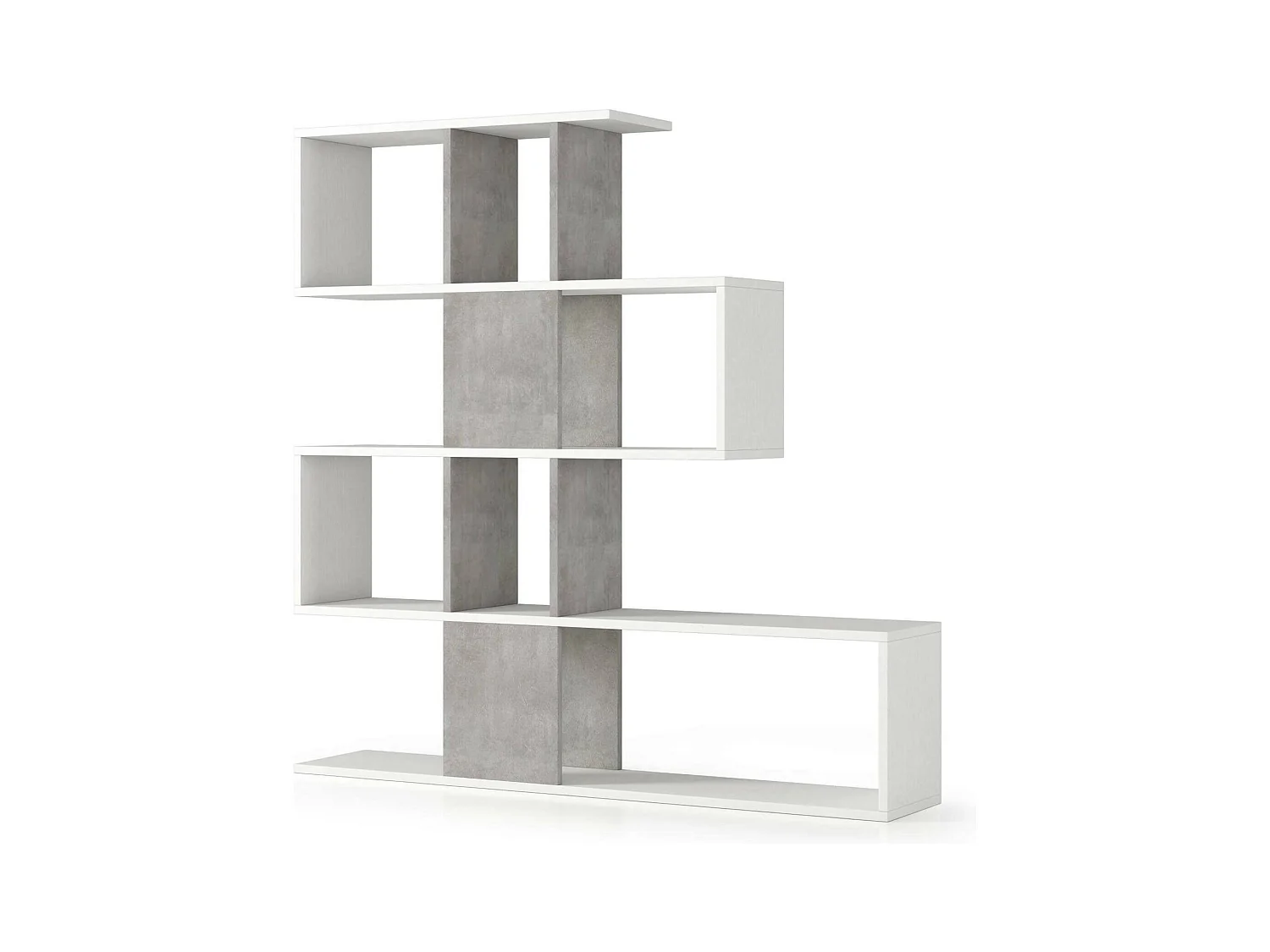 Dfav boekenkast, Dubbelzijdige bibliotheek met 5 planken, Zigzag plank voor boeken, Bovenkast met planken, 100% Made in Italy, 145x29h145 cm, Wit en Cement