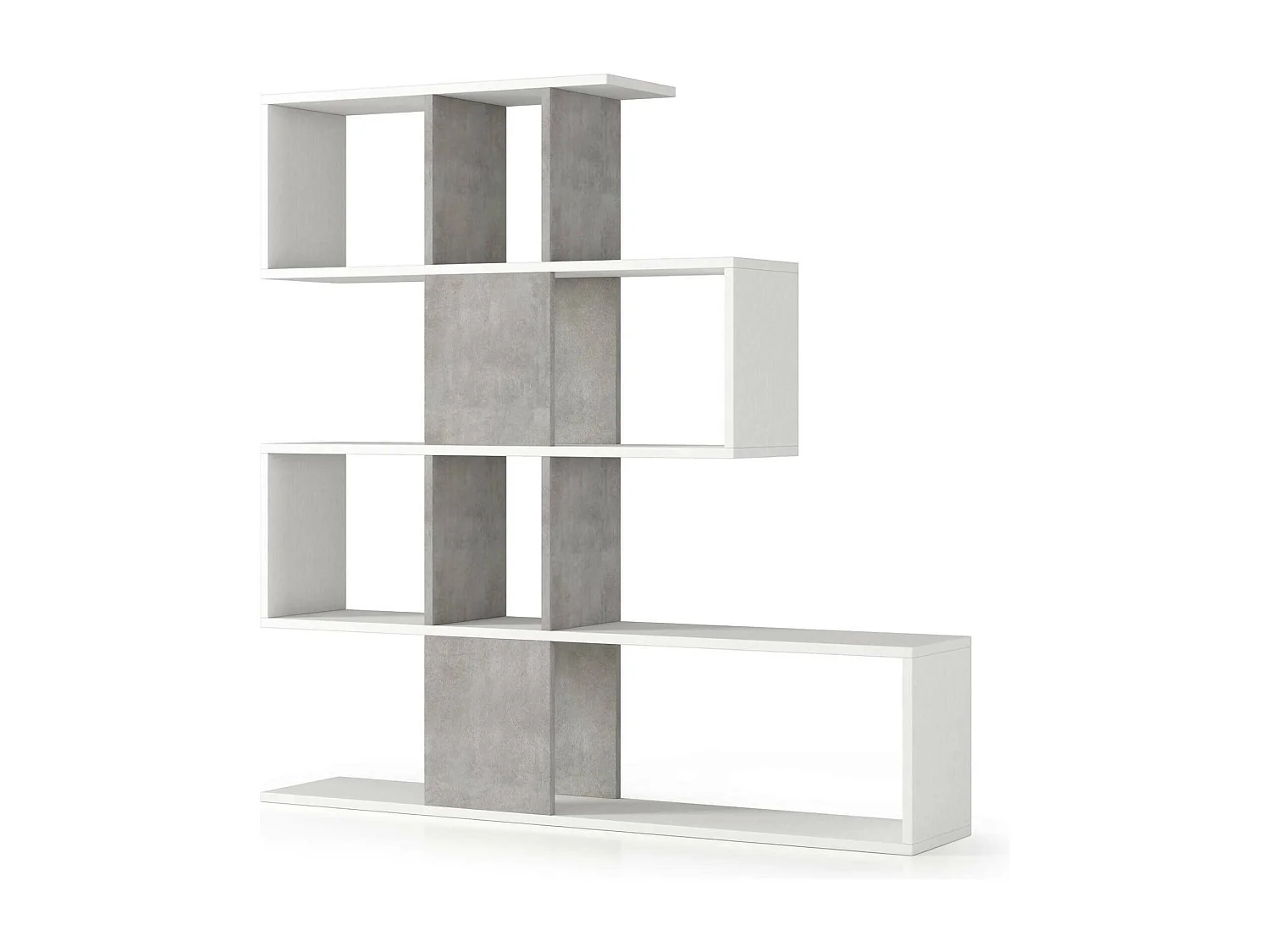 Dfav boekenkast, Dubbelzijdige bibliotheek met 5 planken, Zigzag plank voor boeken, Bovenkast met planken, 100% Made in Italy, 145x29h145 cm, Wit en Cement