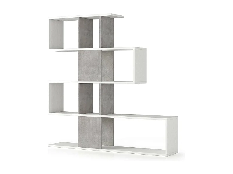 Dmora - Bibliothèque Allison, 145 x 29 x h 145 cm, blanc, ciment, Panneau effet bois