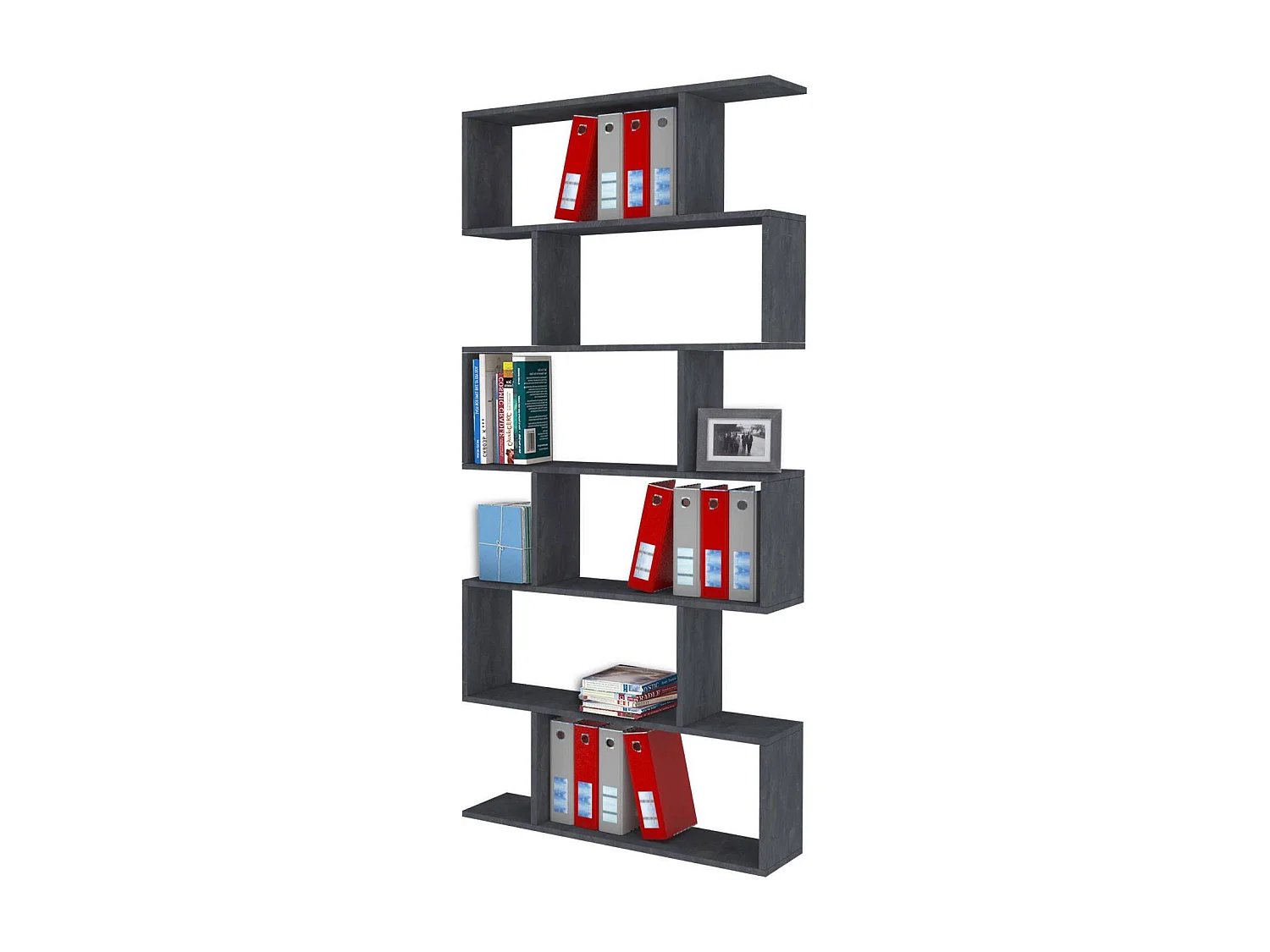 Libreria Alowha, 5 Ripiani Made in Italy, 25x80x192h cm Grigio, Biblioteca