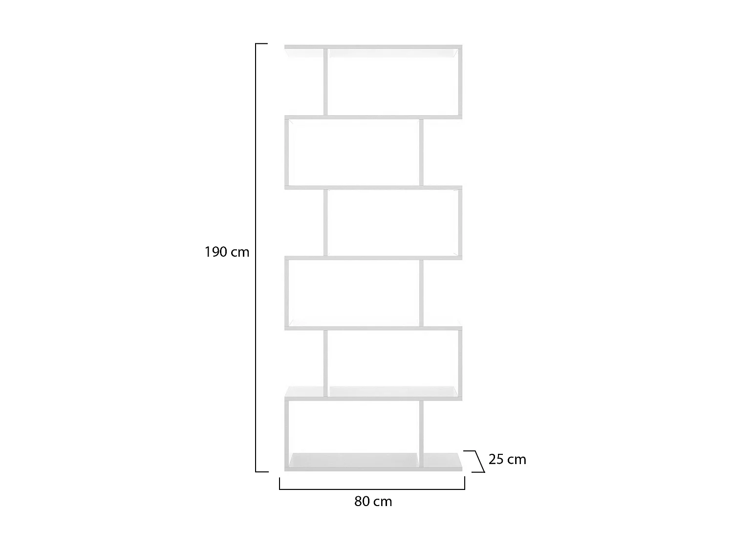 Bibliothèque Djorone, Etagère de bureau polyvalente, Bibliothèque avec 5 étagères, 80x25h190 cm, Blanc
