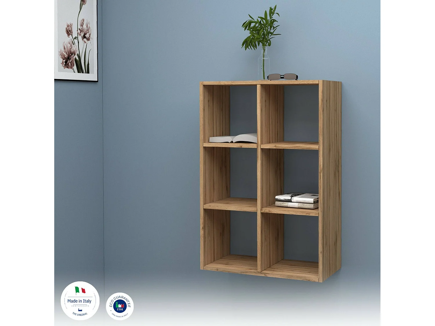 Bibliothèque Dmanzar, Meuble avec étagères, Bibliothèque de bureau, 100% Made in Italy, Chêne, 60x25h90 cm