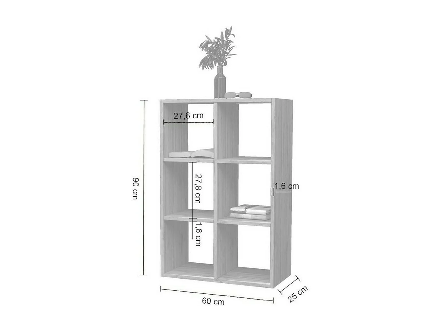 Bücherregal Dmanzar, Schrank mit Regalen, Bürobibliothek, 100% Made in Italy, Eiche, cm 60x25h90