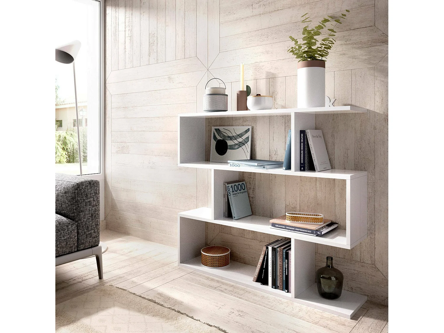 Bibliothèque Misone, Etagère de bureau polyvalente, Bibliothèque avec 3 étagères, 110x25h96 cm, Blanc