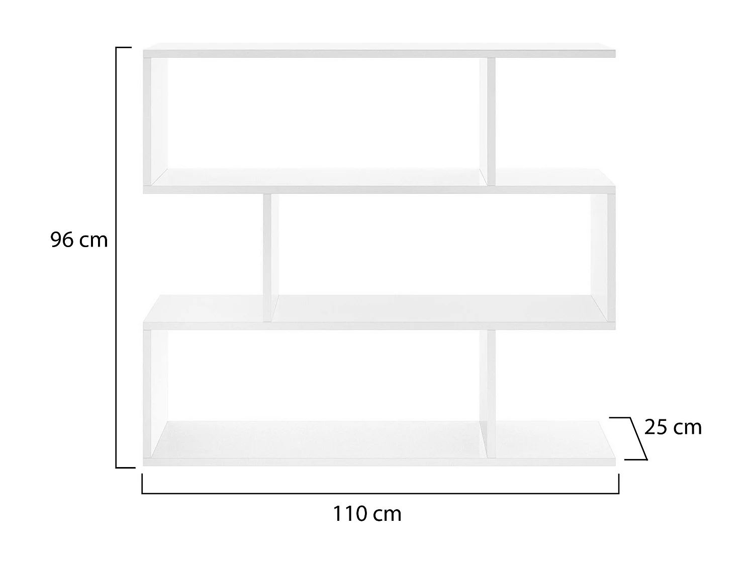 Bibliothèque Misone, Etagère de bureau polyvalente, Bibliothèque avec 3 étagères, 110x25h96 cm, Blanc
