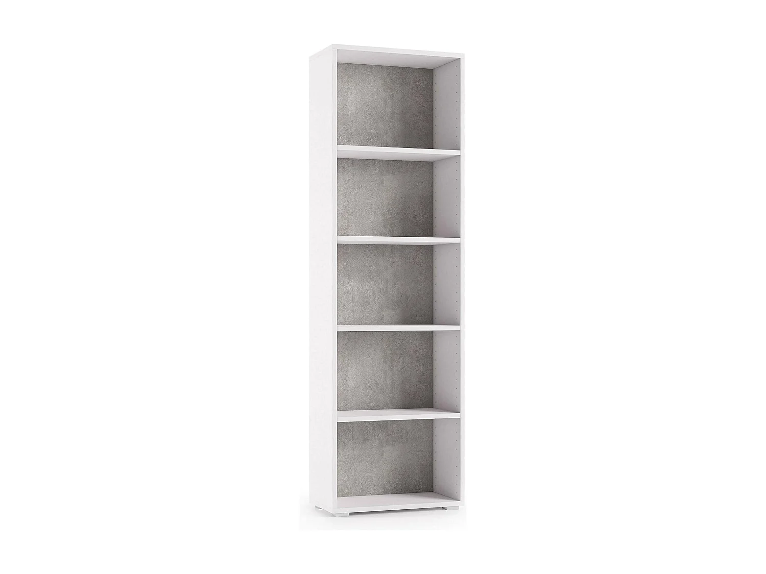 Bibliothèque Dedjoum, Bibliothèque avec 4 étagères réglables, Étagère à livres, Élément mural avec étagères, 100% Made in Italy, 60x30h195 cm, Blanc et Ciment