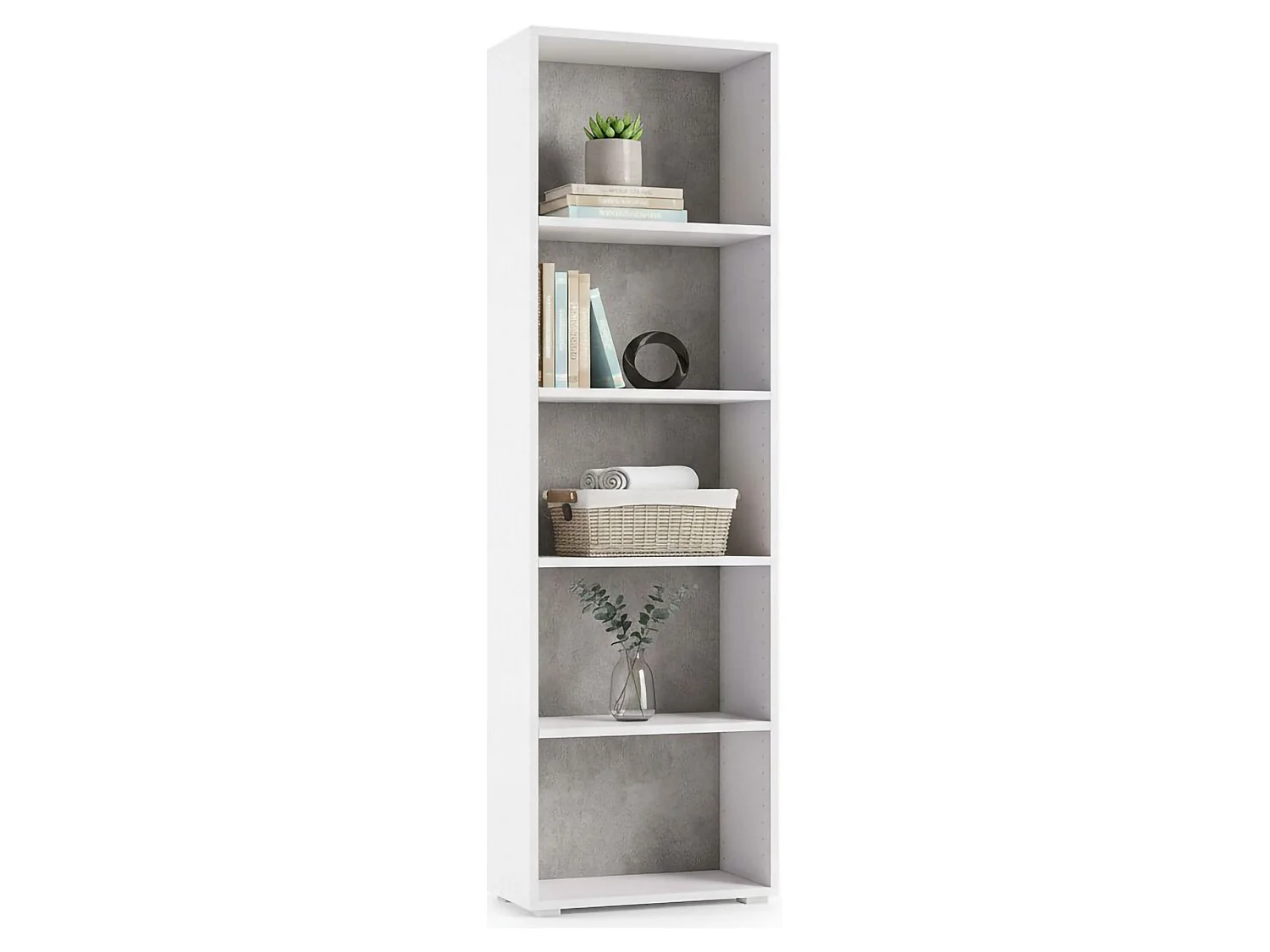 Bibliothèque Dedjoum, Bibliothèque avec 4 étagères réglables, Étagère à livres, Élément mural avec étagères, 100% Made in Italy, 60x30h195 cm, Blanc et Ciment