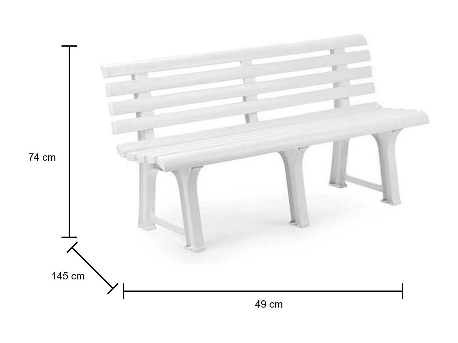 Gartenbank Pomezia, Monoblock-Gartenbank, Außenbank, 100 % Made in Italy,145x49h74 cm, Weiß