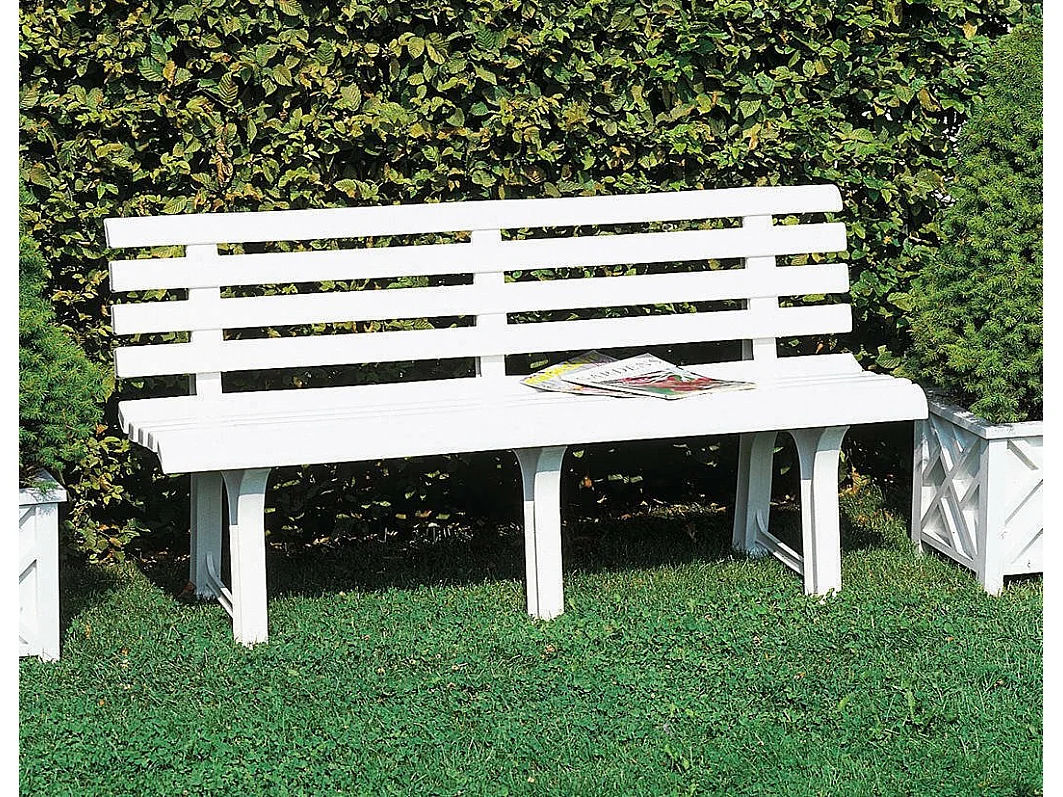 Banco de exterior Pomezia, Banco de jardim monobloco, Banco de exterior, 100% Fabricado em Itália, 145x49h74 cm, Branco