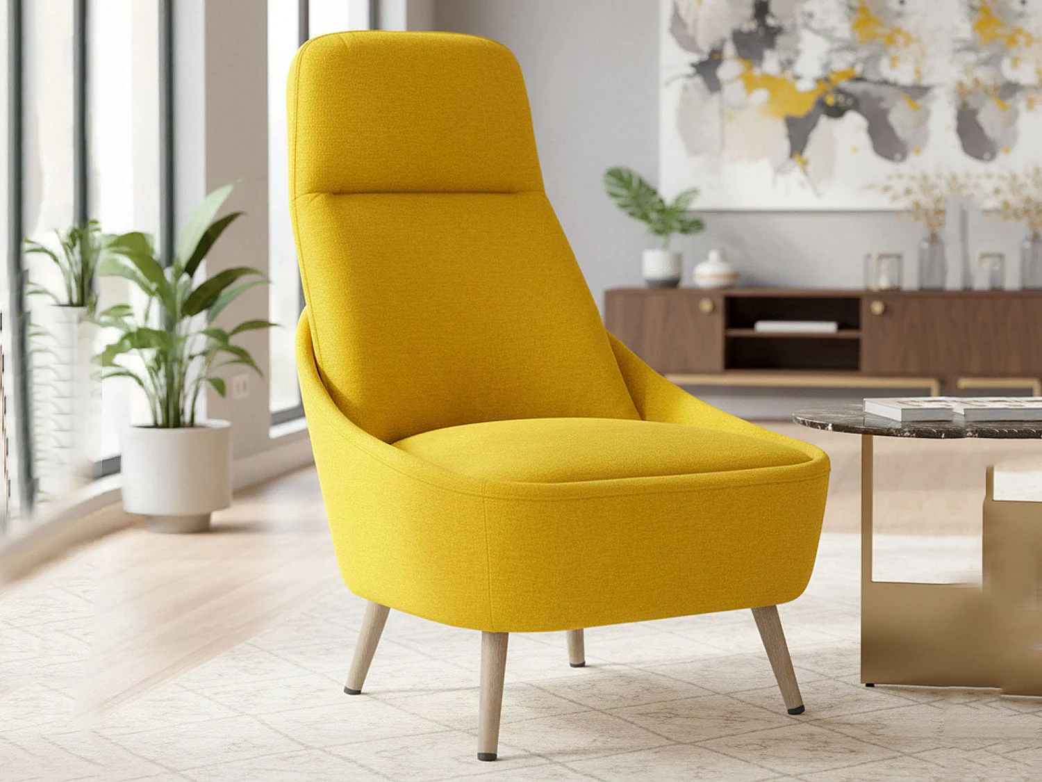 Chaise de bureau Dunedin, Chaise d'attente de bureau, Chaise d'attente ergonomique, 77x65h100 cm, Jaune
