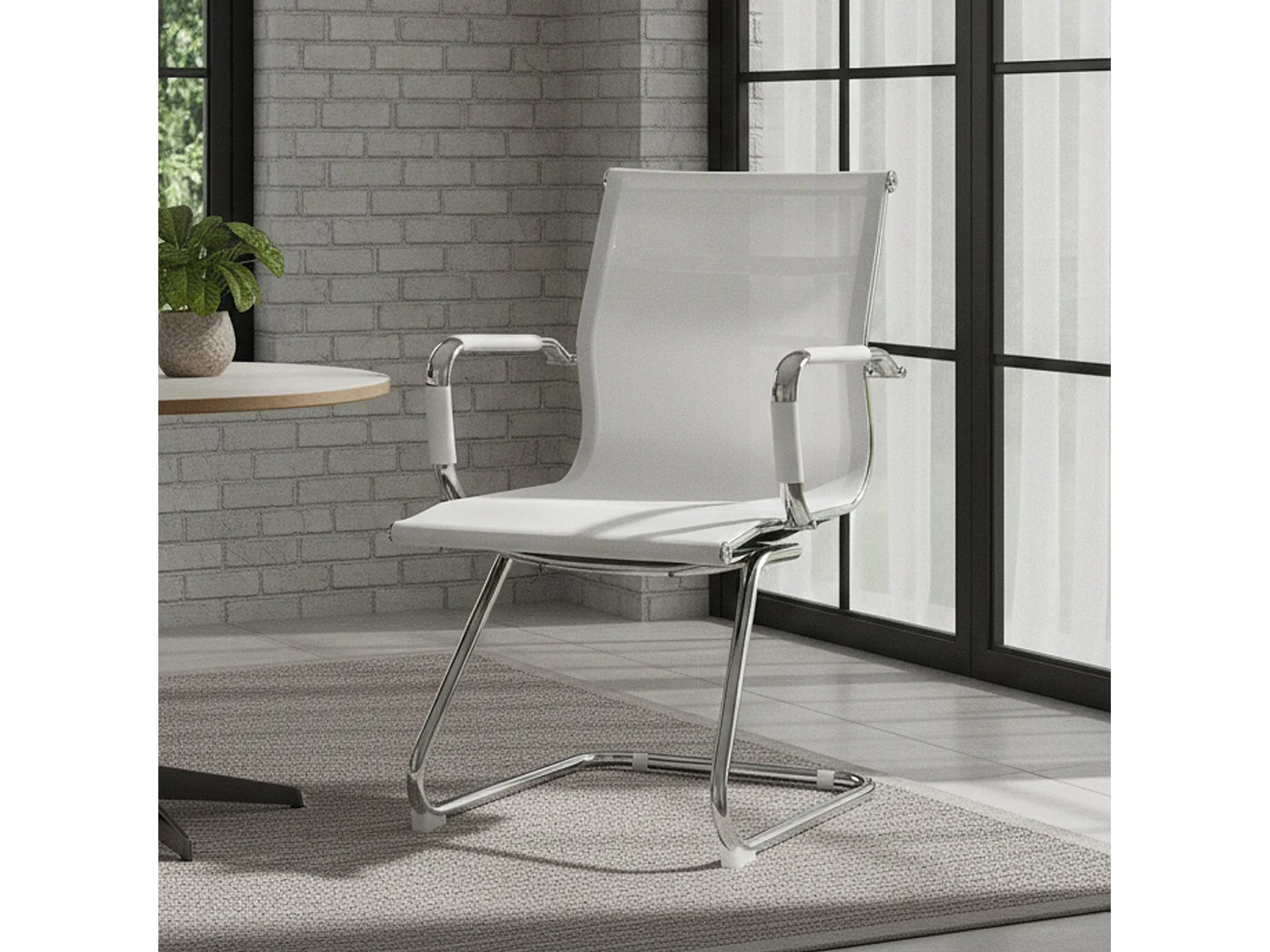 Chaise de bureau Maitland, Chaises de salle d'attente de bureau avec accoudoirs, Chaise de salle d'attente ergonomique, 62x54h89 cm, Blanc