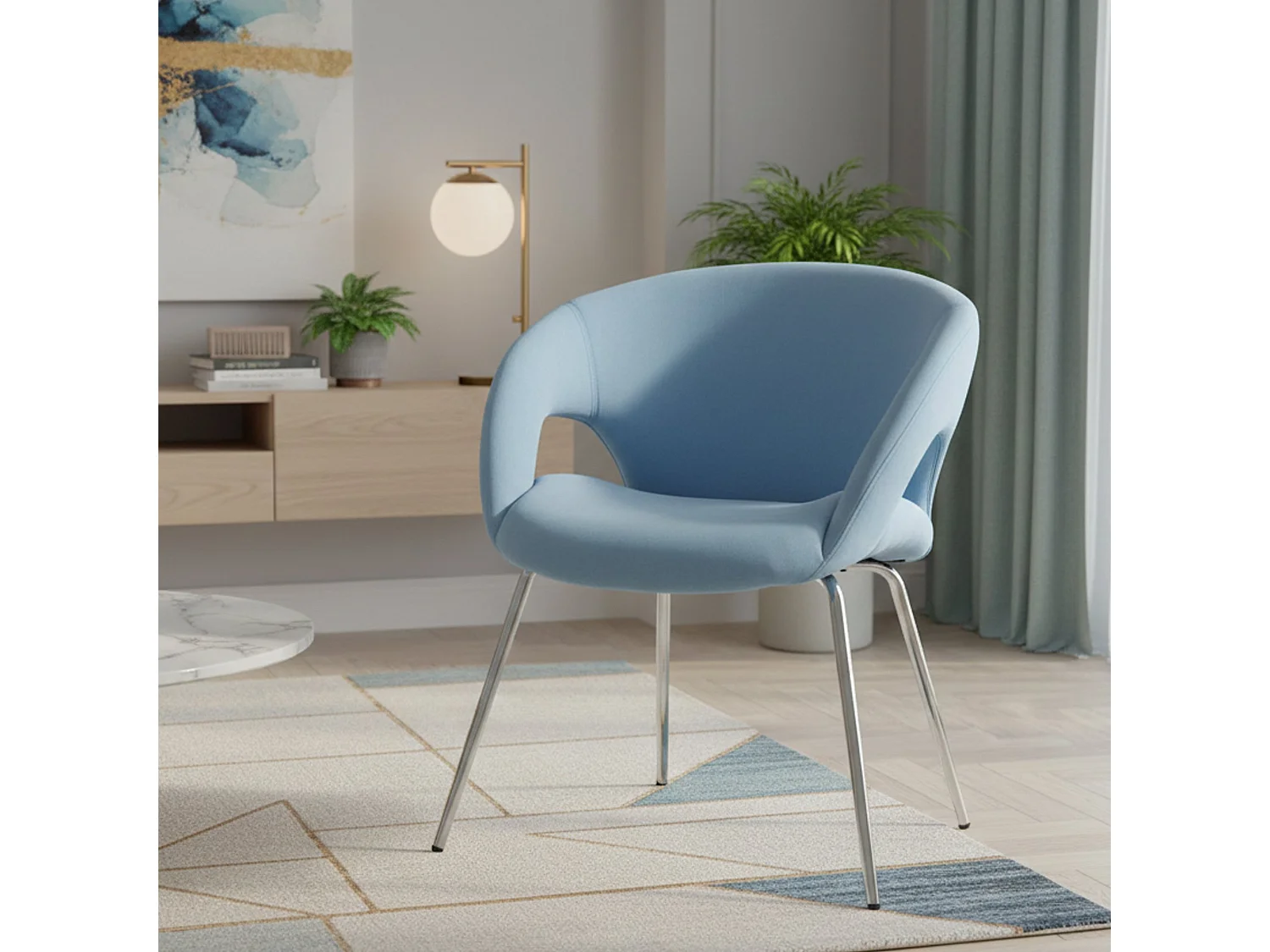Silla de oficina Bathurst, Silla de espera con reposabrazos para oficina, Silla de espera ergonómica, 58x59h72 cm, Azul claro
