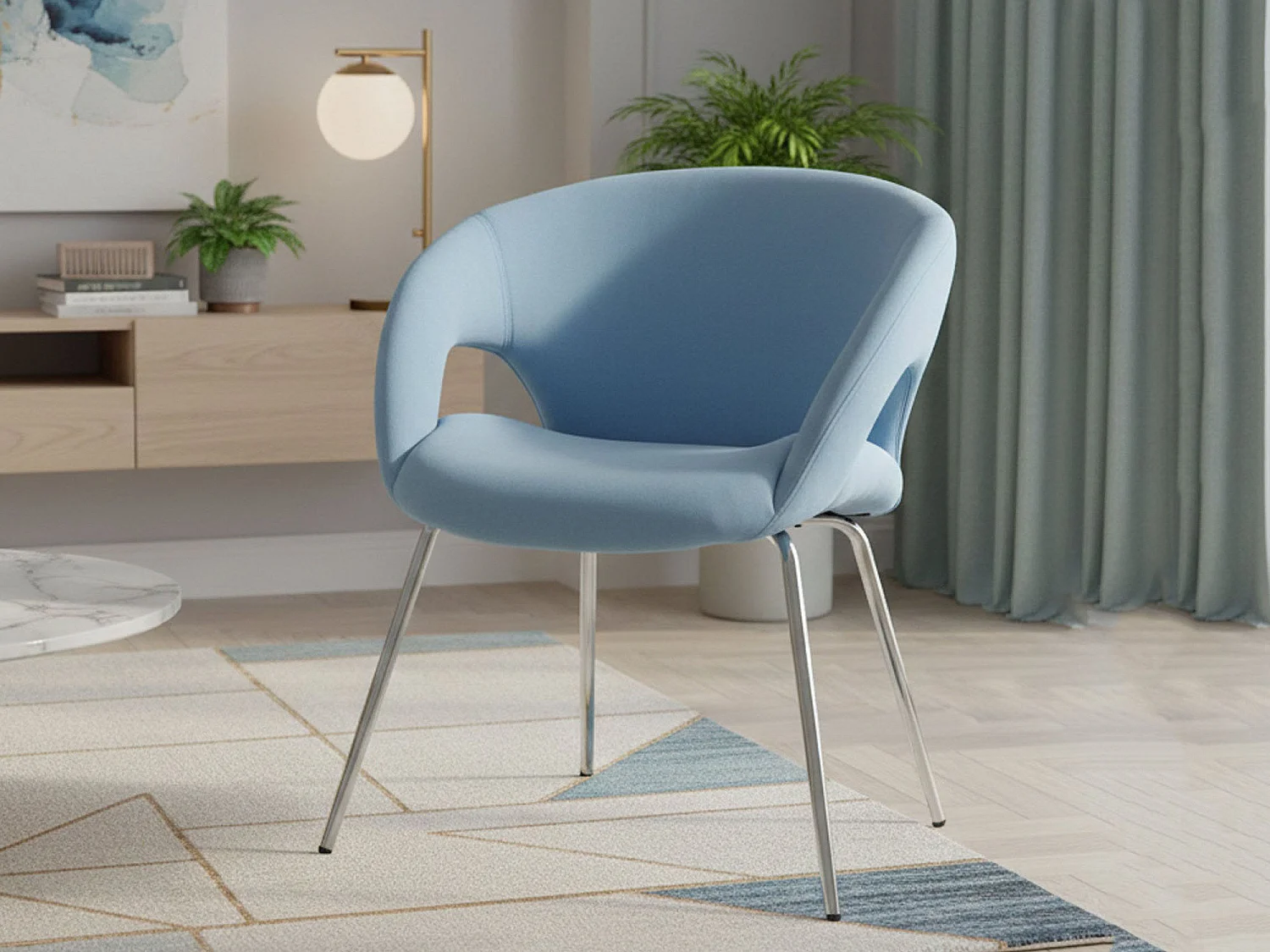 Silla de oficina Bathurst, Silla de espera con reposabrazos para oficina, Silla de espera ergonómica, 58x59h72 cm, Azul claro