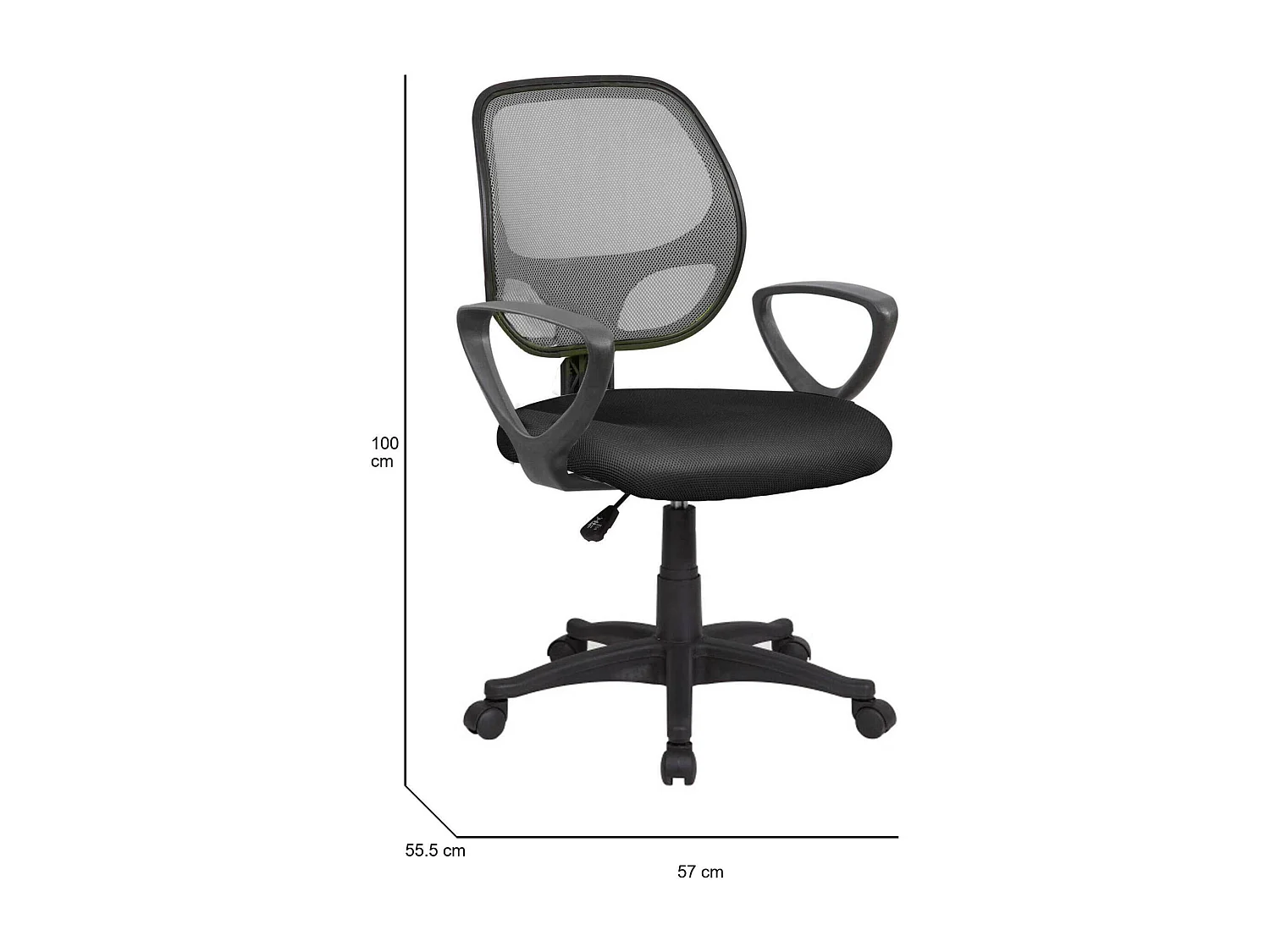 Chaise de bureau Geraldton, Chaise de travail en maille avec accoudoirs, Siège de bureau ergonomique, 56x57h88/100 cm, Noir et Gris