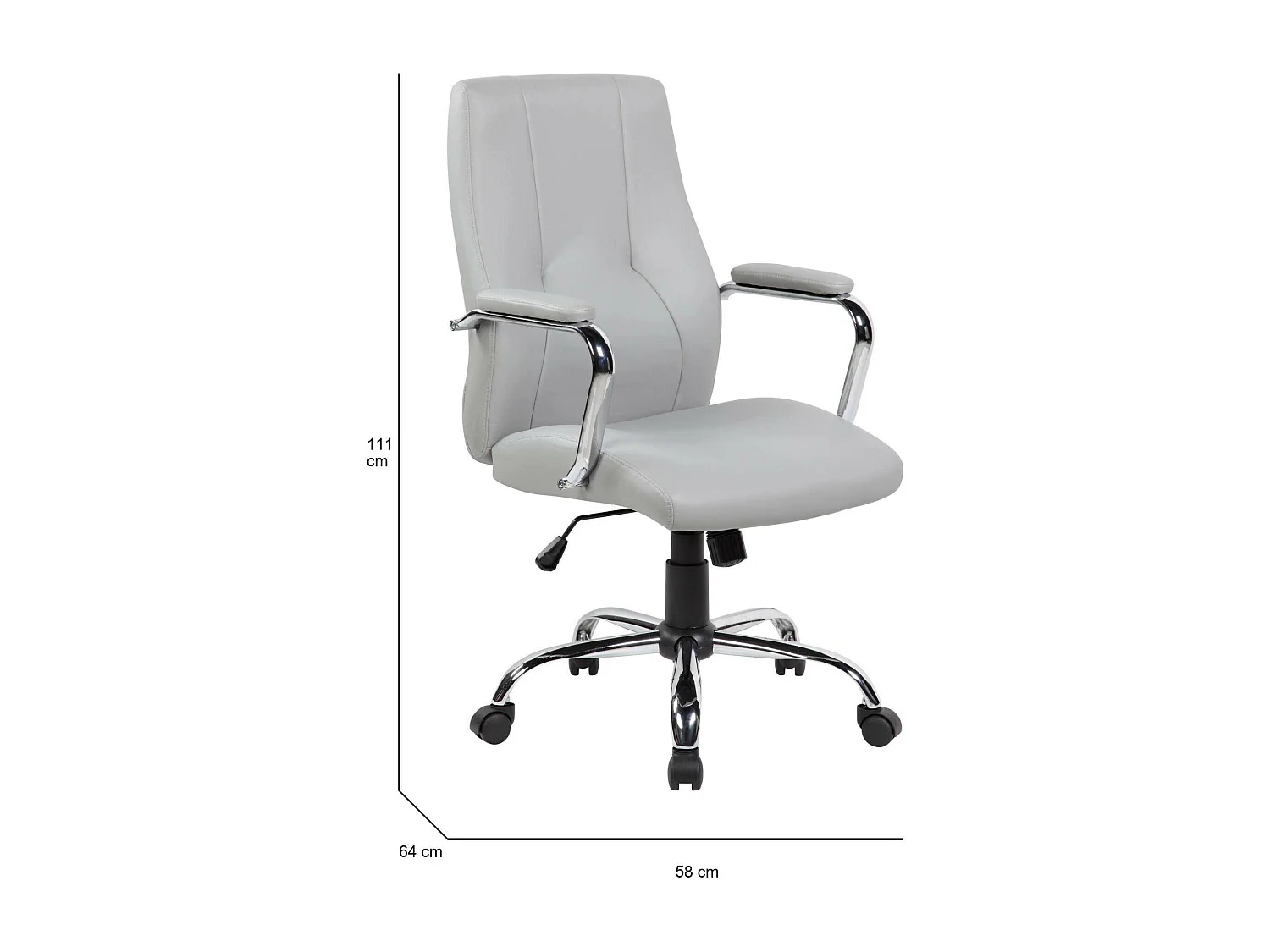 Chaise de bureau Hobart, Chaise de direction avec accoudoirs, Chaise de bureau ergonomique, 64x58h101/111 cm, Gris