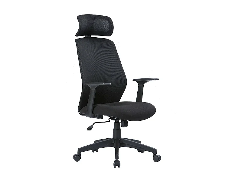 Brisbane bureaustoel, Presidentiële fauteuil met armleuningen en hoofdsteun, Ergonomische bureaustoel, 63x62h117/126 cm, Zwart