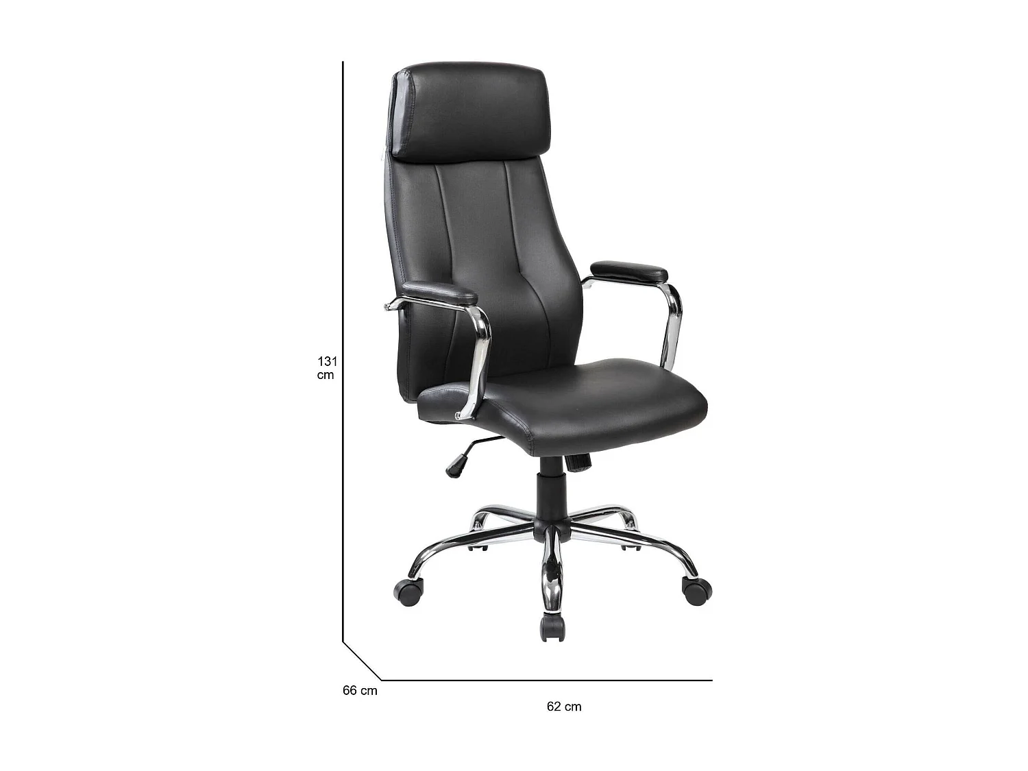 Silla de oficina Cairns, Sillón presidencial con reposabrazos, Silla de oficina ergonómica, 66x62h121/131 cm, Negro