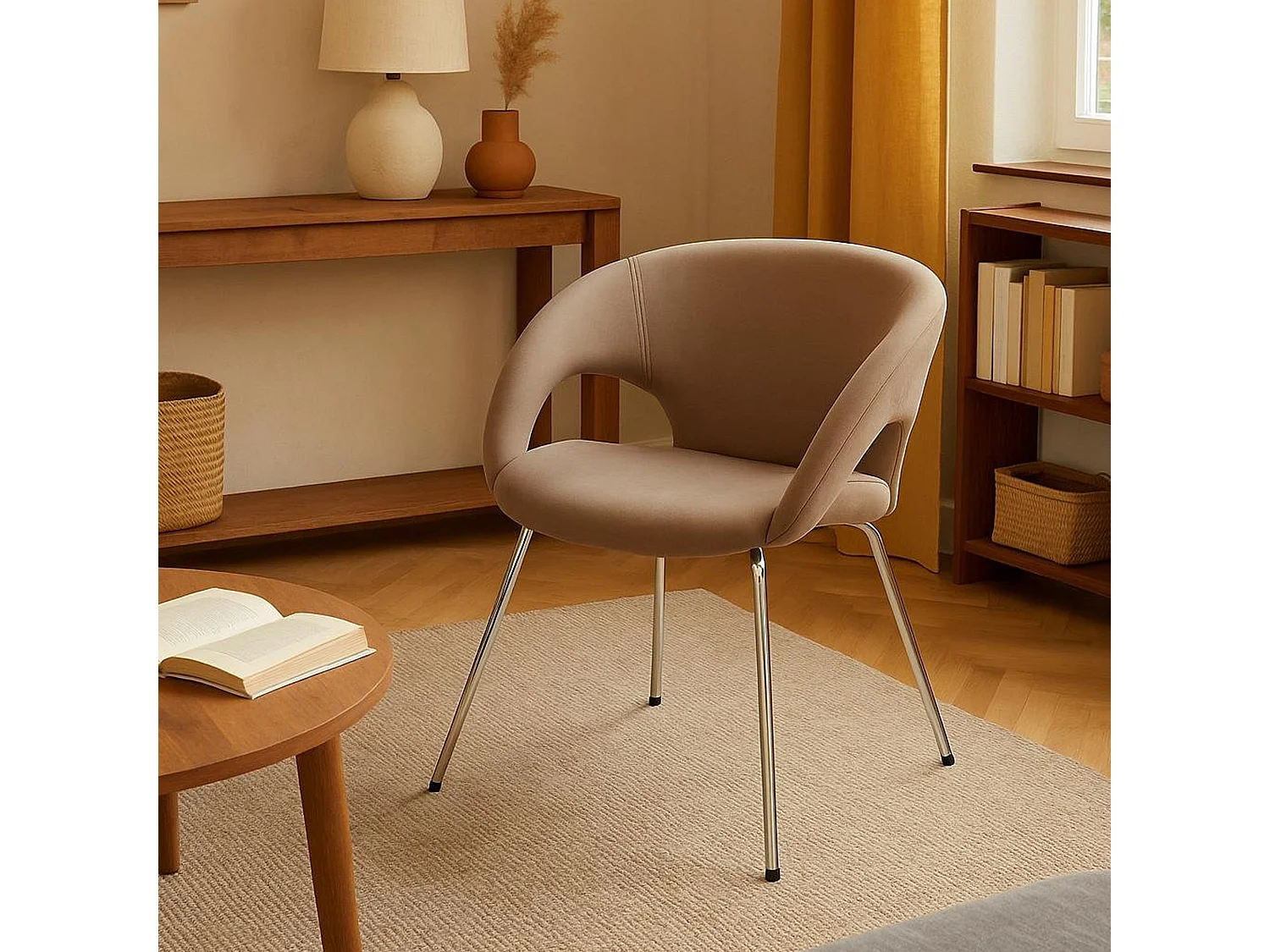 Chaise de bureau Bathurst, Chaise d'attente avec accoudoirs pour le bureau, Chaise d'attente ergonomique, 58x59h72 cm, Marron