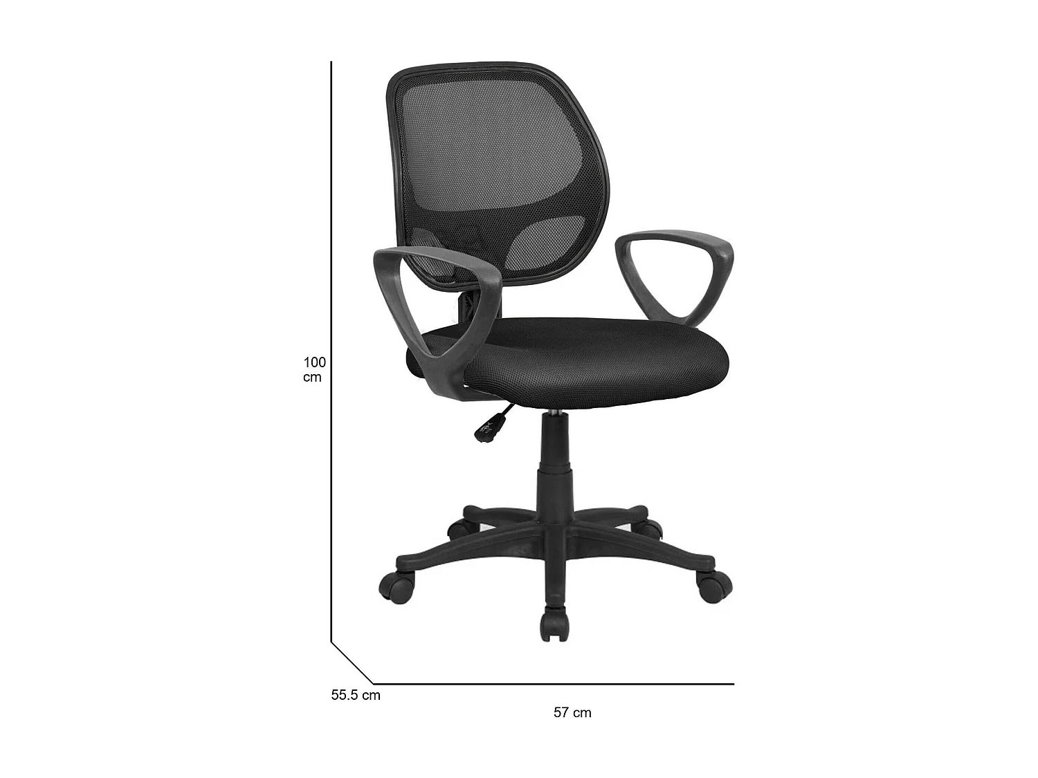Sedia da ufficio Geraldton, Poltrona operativa a rete con braccioli, Seduta ergonomica da ufficio, 56x57h88/100 cm, Nero