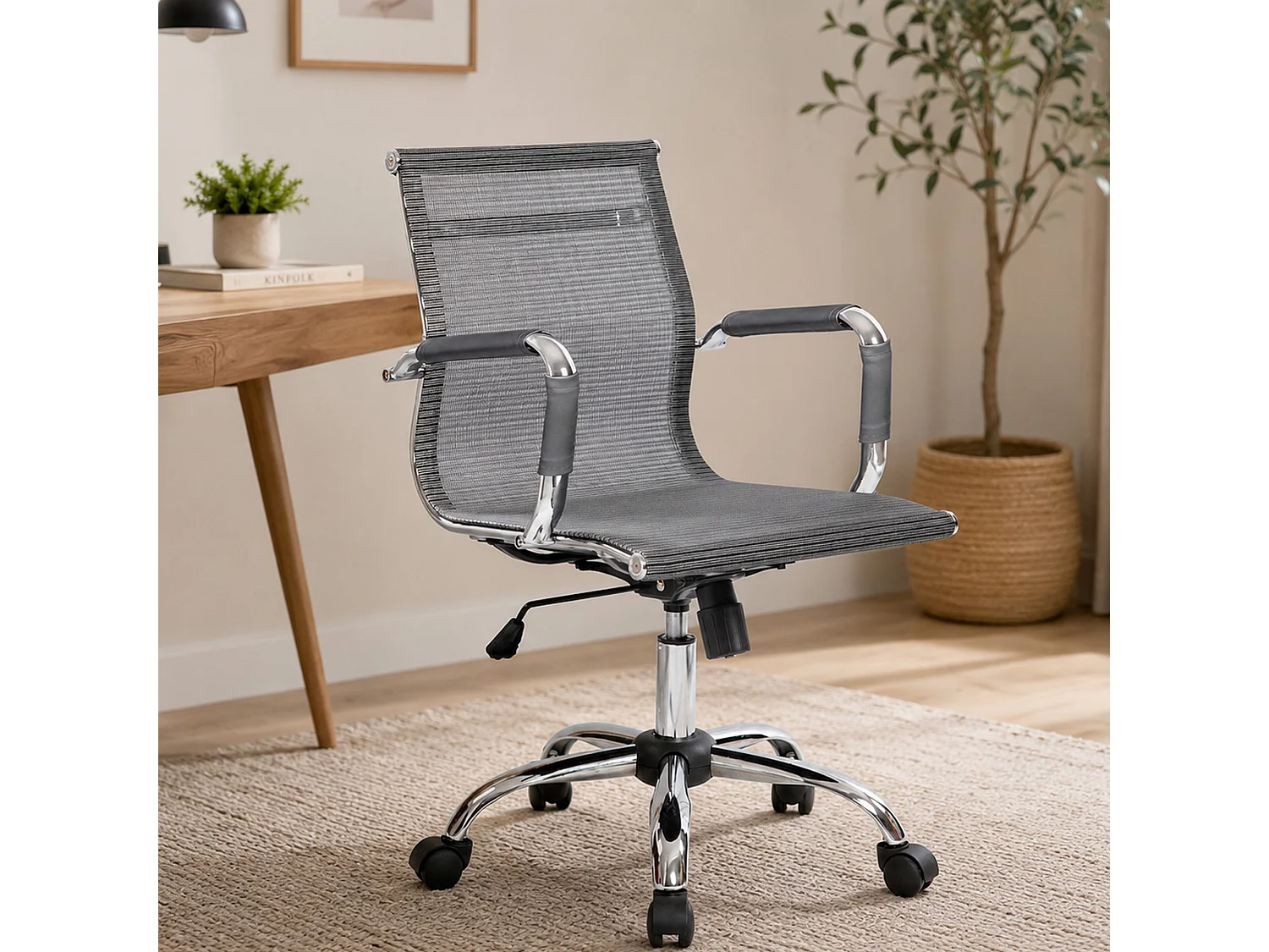 Silla de oficina Rockhamptonn\, Sillón ejecutivo con reposabrazos, Silla de oficina ergonómica, Gris, 62x54h92/102 cm