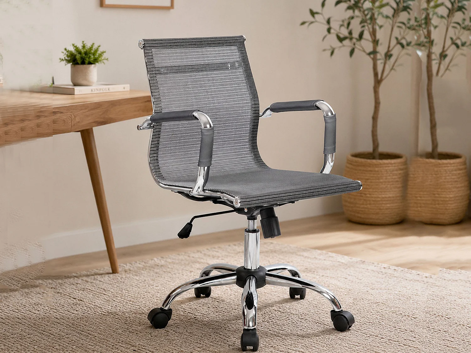 Silla de oficina Rockhamptonn\, Sillón ejecutivo con reposabrazos, Silla de oficina ergonómica, Gris, 62x54h92/102 cm