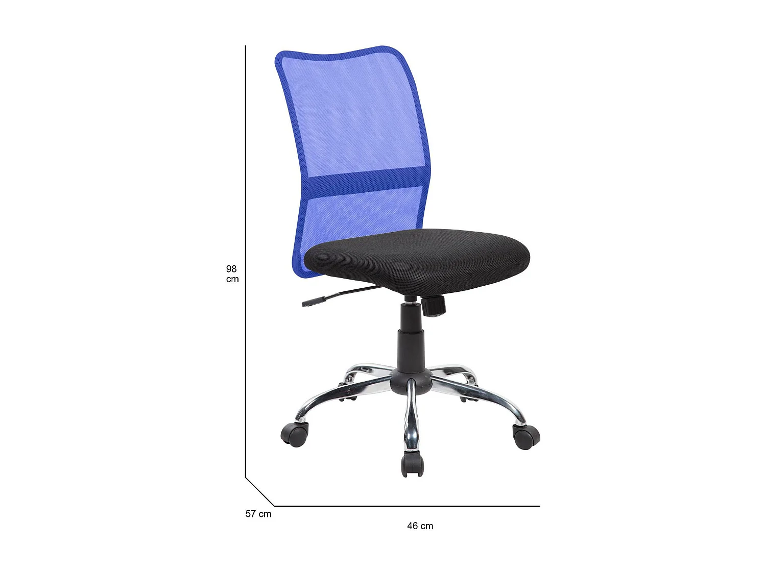 Chaise de bureau Bomaderry, Chaise de travail en maille, Siège de bureau ergonomique, 57x46h90/100 cm, Noir et Bleu