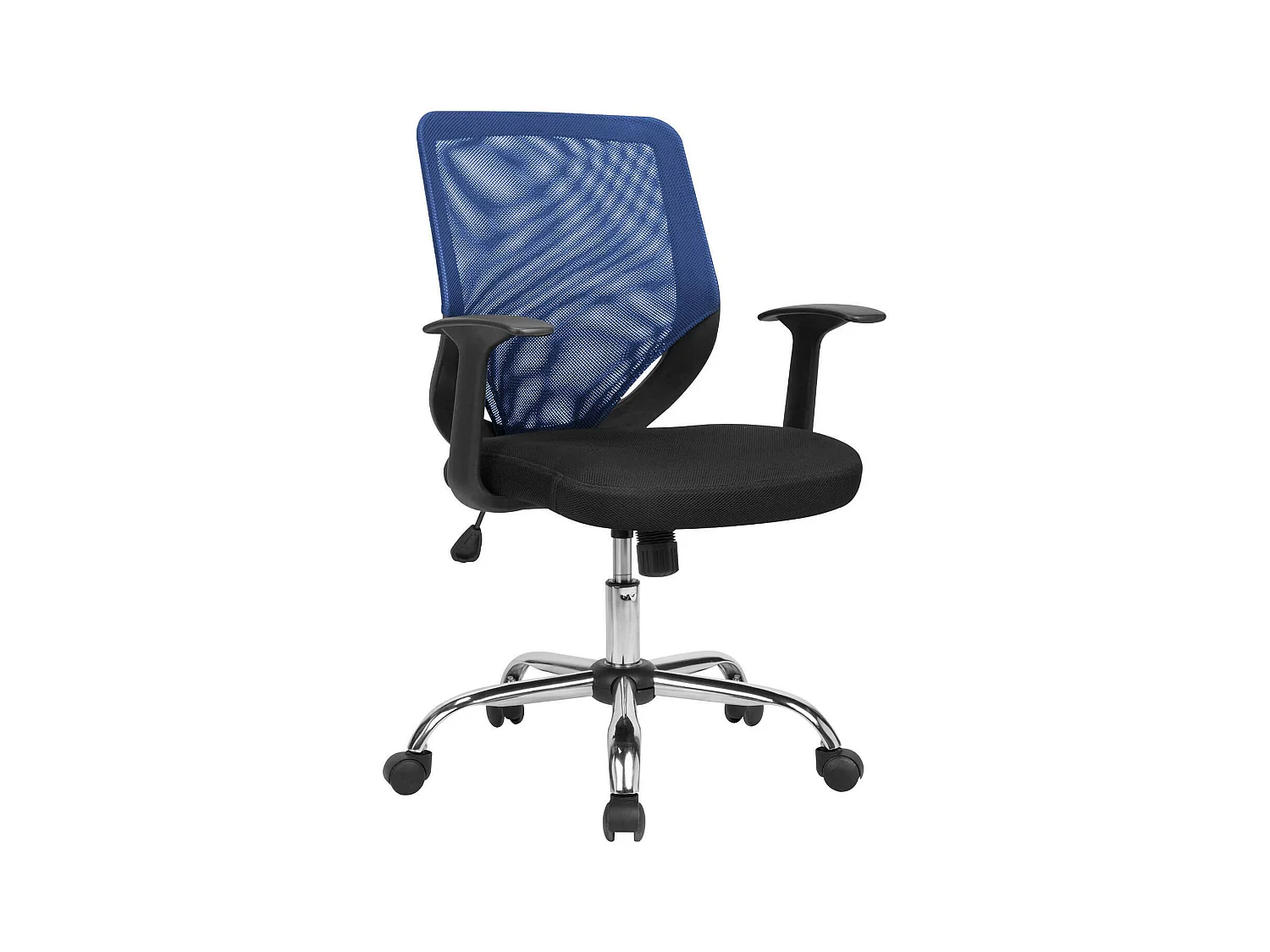 Bürostuhl Albany, Mesh Chefsessel mit Armlehnen, Ergonomischer Bürositz, 60x54h90/98 cm, Schwarz und Blau