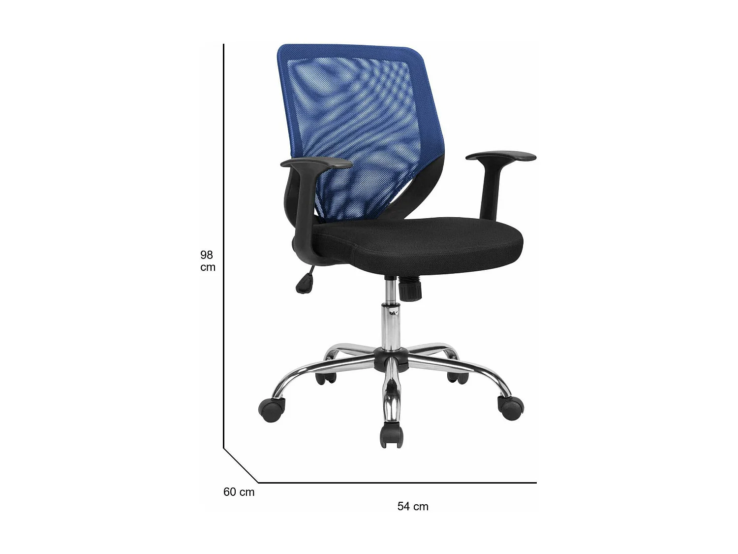 Bürostuhl Albany, Mesh Chefsessel mit Armlehnen, Ergonomischer Bürositz, 60x54h90/98 cm, Schwarz und Blau