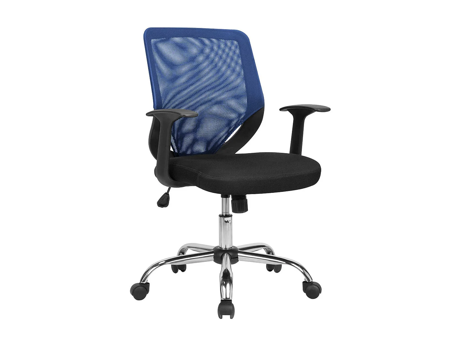 Chaise de bureau Albany, Chaise de direction en maille avec accoudoirs, Siège de bureau ergonomique, 60x54h90/98 cm, Noir et Bleu