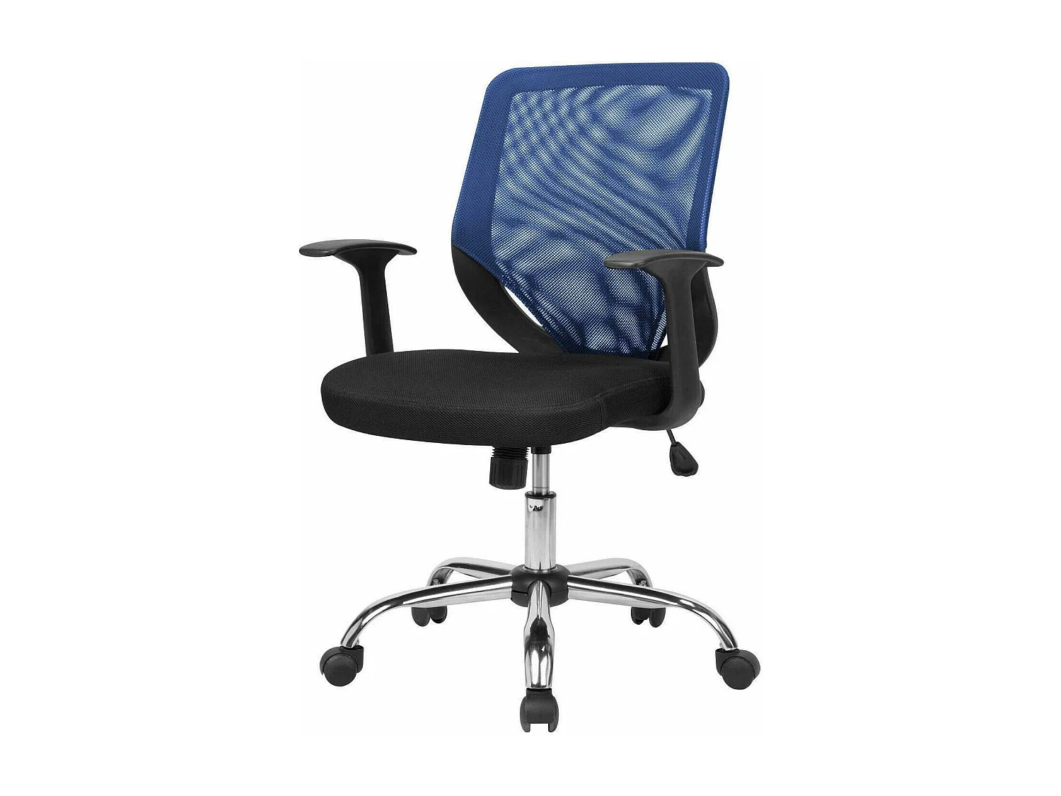 Chaise de bureau Albany, Chaise de direction en maille avec accoudoirs, Siège de bureau ergonomique, 60x54h90/98 cm, Noir et Bleu