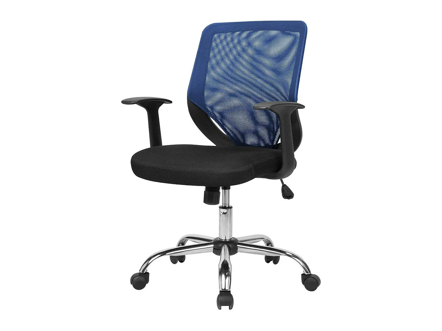 Silla de oficina Albany, Sillón ejecutivo de malla con reposabrazos, Asiento de oficina ergonómico, 60x54h90/98 cm, Negro y Azul