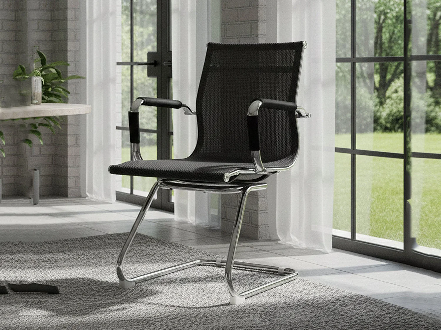 Chaise de bureau Maitland, Chaises de salle d'attente de bureau avec accoudoirs, Chaise de salle d'attente ergonomique, 62x54h89 cm, Noir