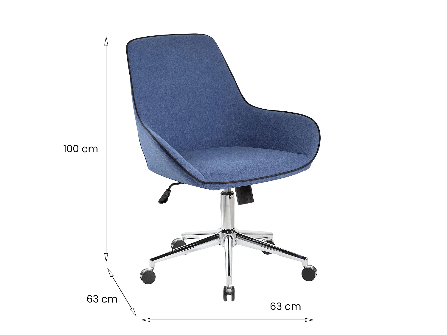 Silla de oficina Darwin, silla operativa con ruedas, asiento de oficina ergonómico, 66x59h98 cm, azul