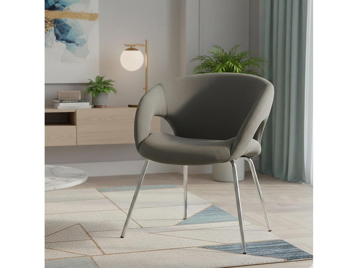 Chaise de bureau Bathurst, Chaise d'attente avec accoudoirs pour le bureau, Chaise d'attente ergonomique, 58x59h72 cm, Gris