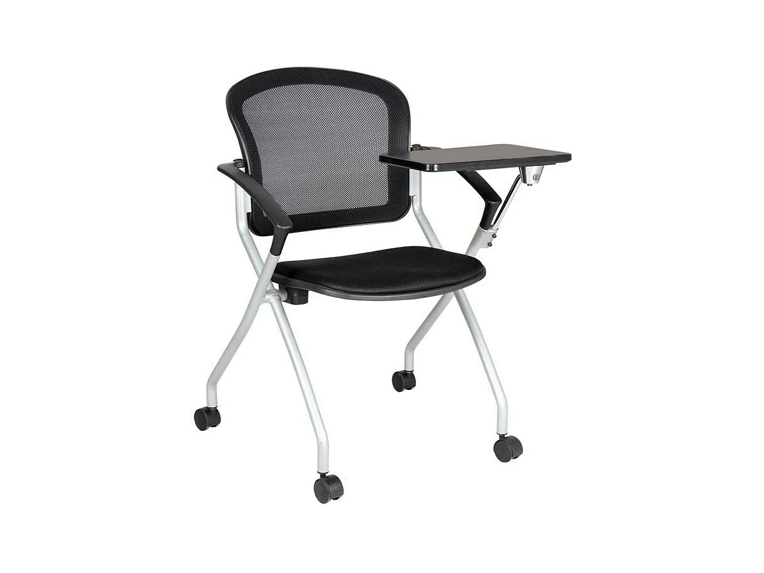 Sedia da ufficio Kalgoorlie, Sedia sala da attesa con bracciolo e tavoletta, Seduta ergonomica da attesa, 61x49h84 cm, Nero