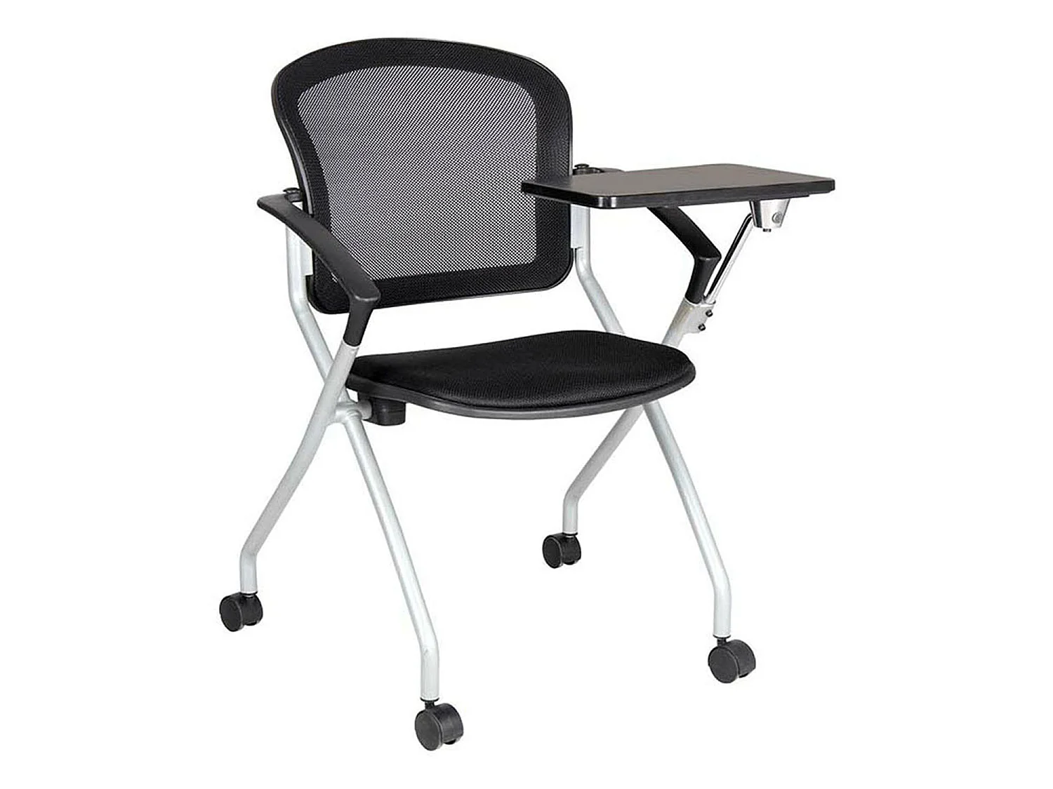 Cadeira de escritório Kalgoorlie, Cadeira de sala de espera com apoio de braço e tablet, Assento de espera ergonômico, 61x49h84 cm, Preto