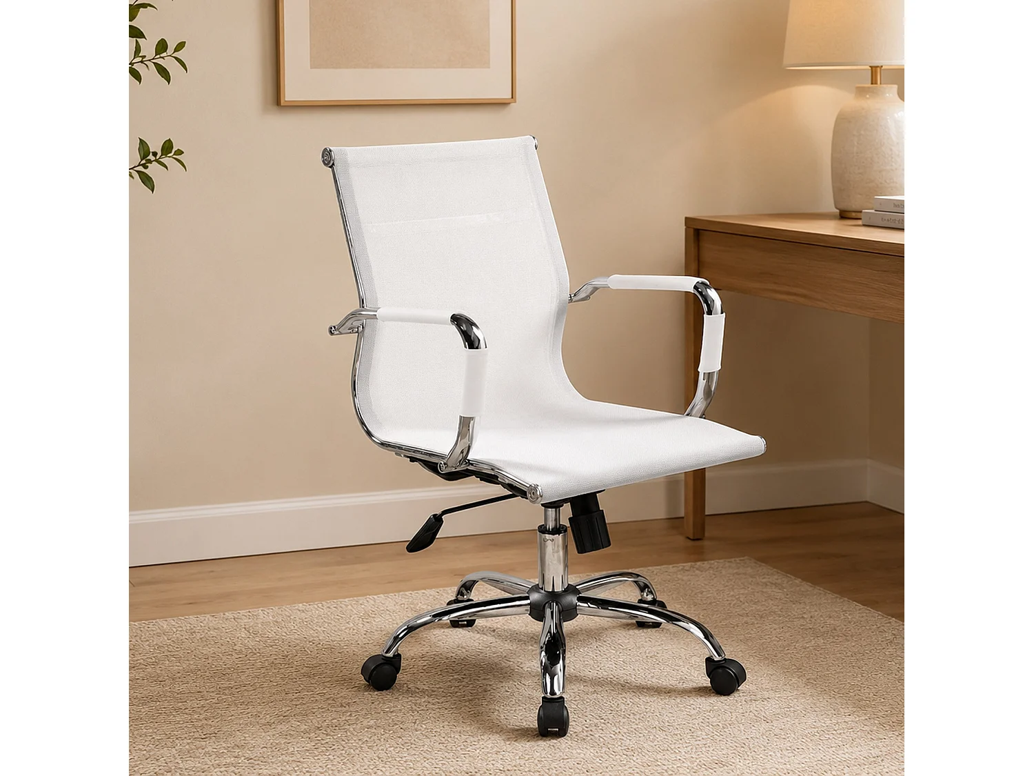 Chaise de bureau Kanakak\, Chaise de direction avec accoudoirs, Chaise de bureau ergonomique, Blanc, 62x54h92/102 cm